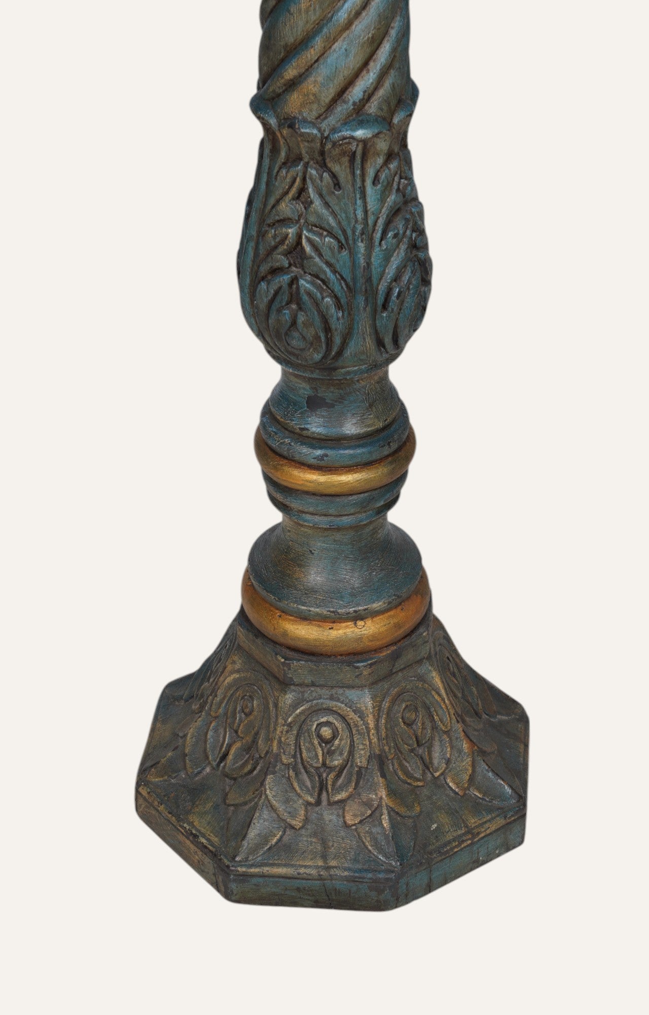 Verdigris Temple Pillar Wood Candle Stand