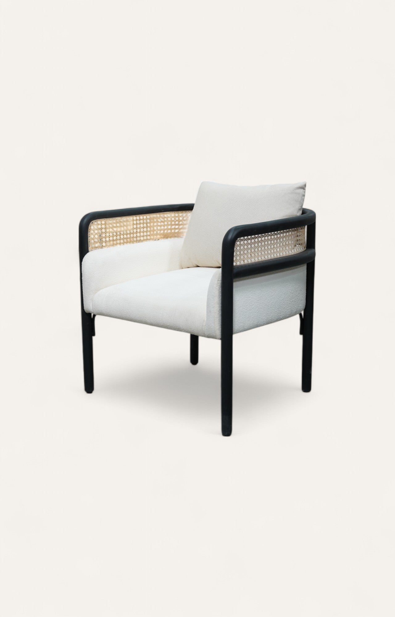 Cane Armchair in Linen and Black Frame