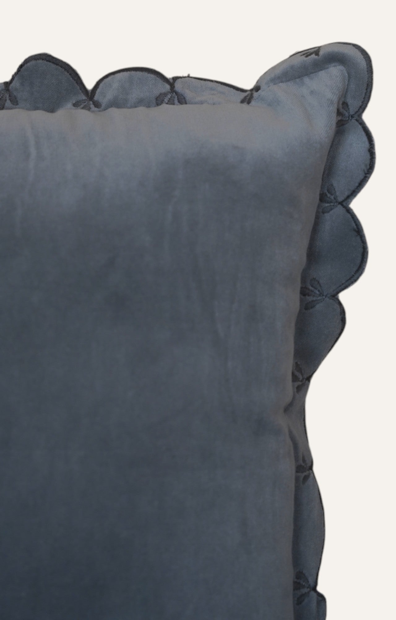 Slate Velvet Piping Ruffle Cushion Cover