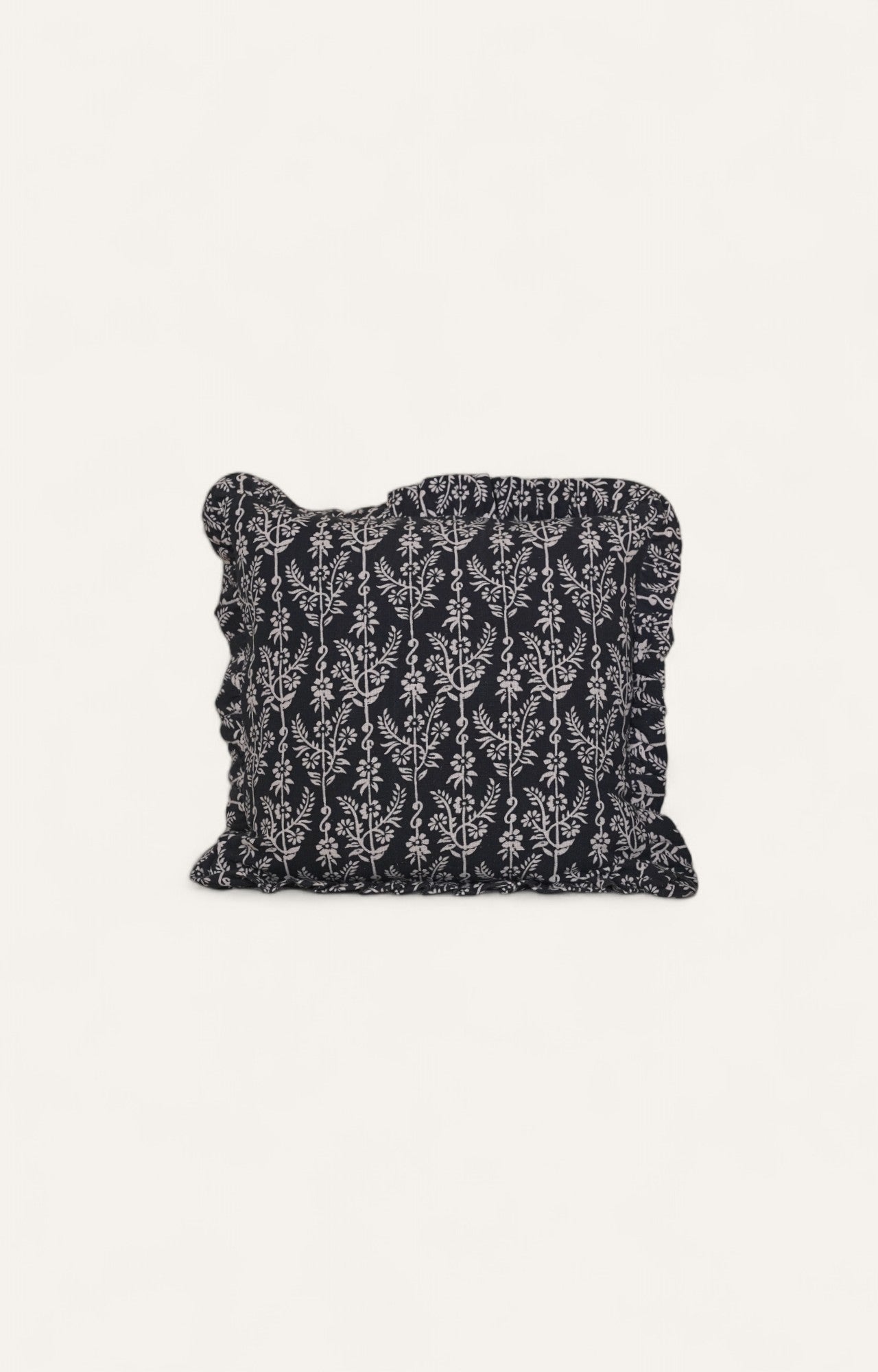 Noir Blossom Block Print Cushion Cover