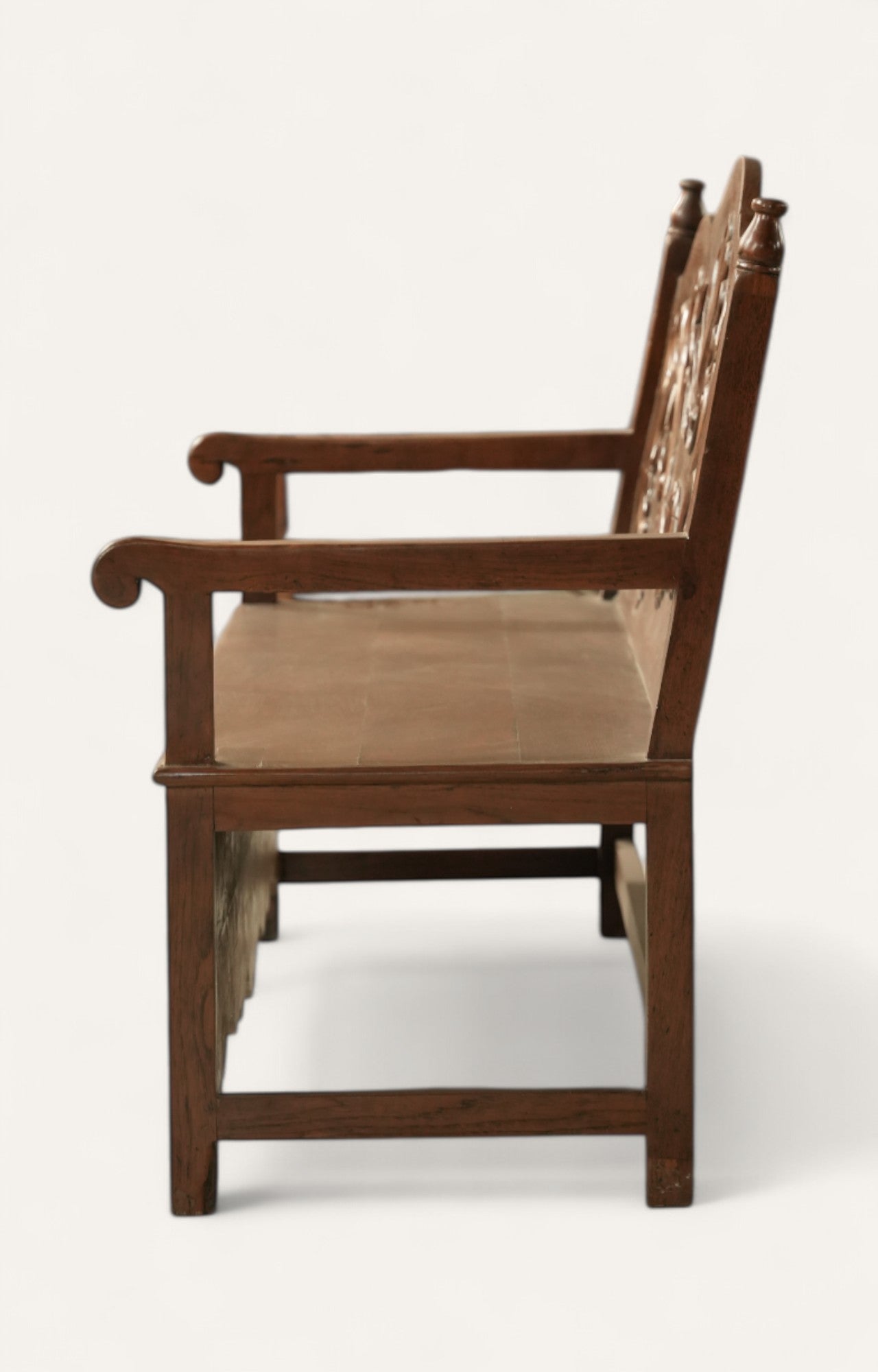 Hand-carved Teak Wood Bench with Arms