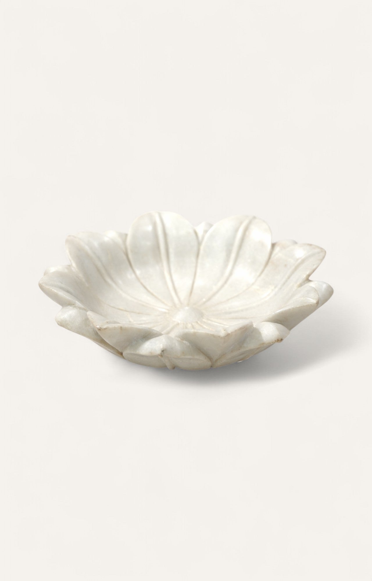 White marble bowl hand-carved in lotus petal form