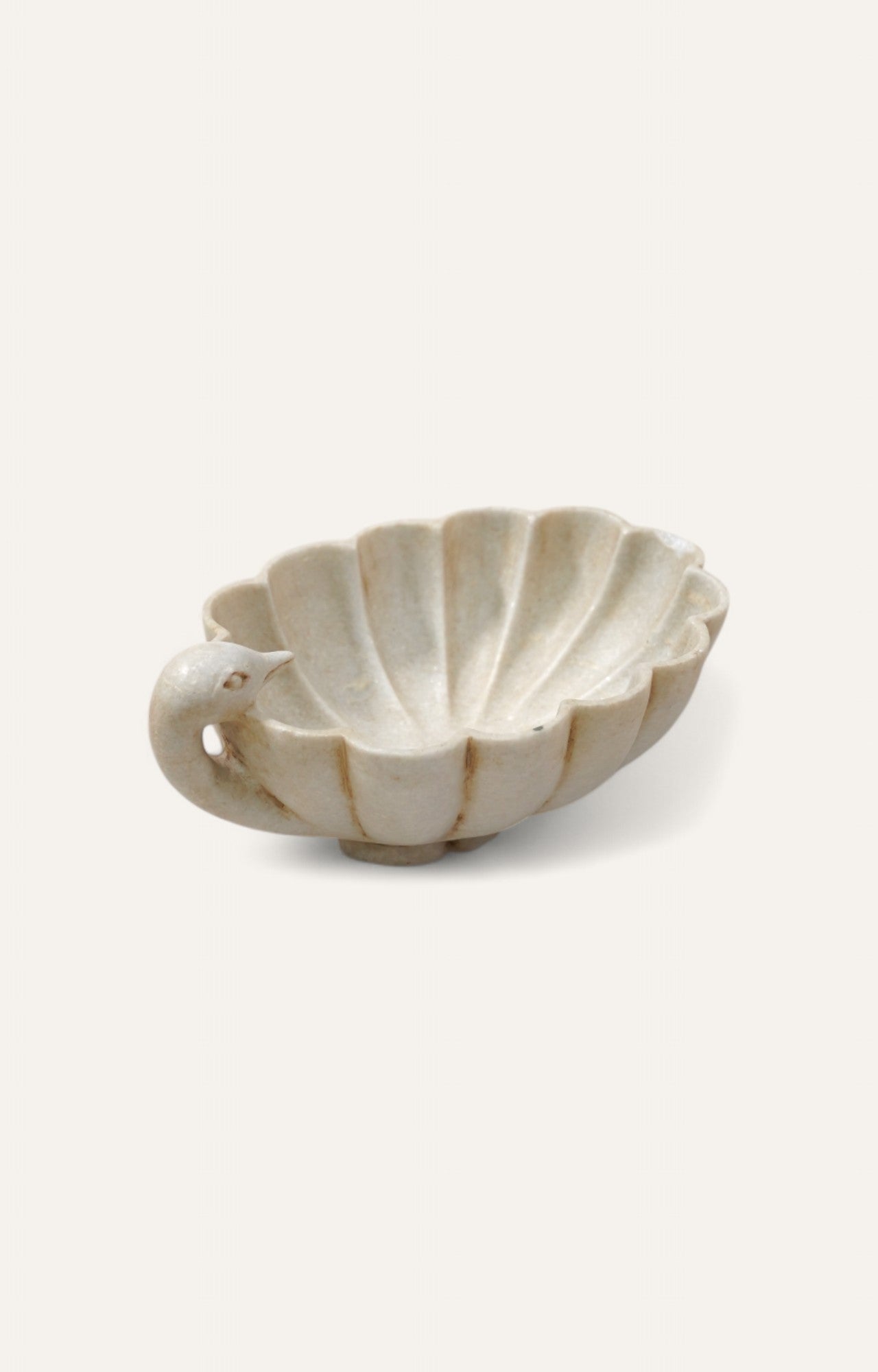 White marble lotus bowl with carved swan handle