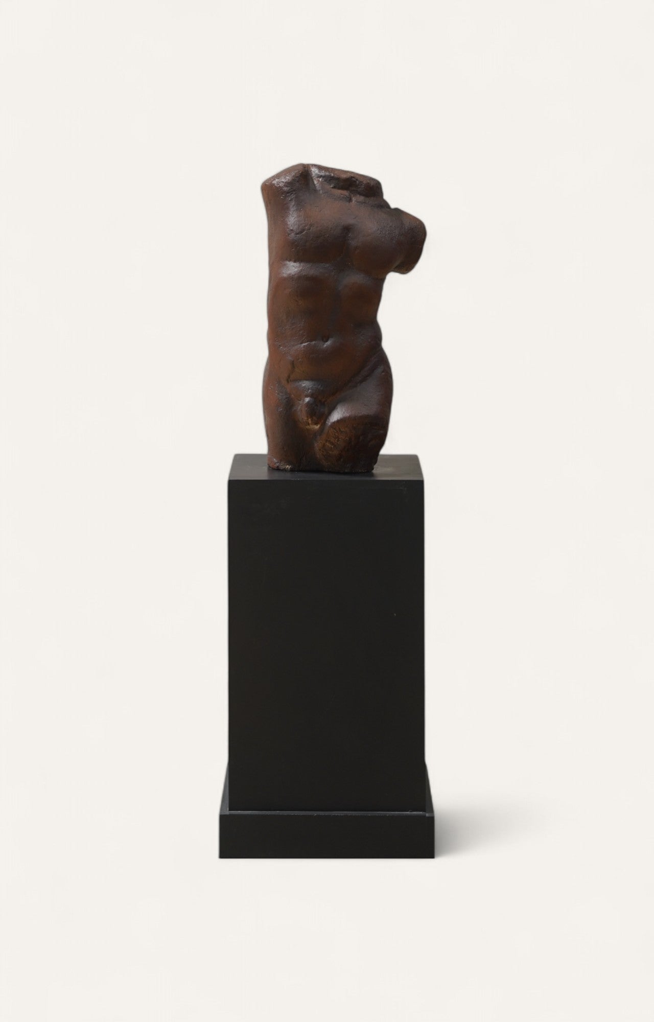 Raw Cement Torso Sculpture in Burnt Umber