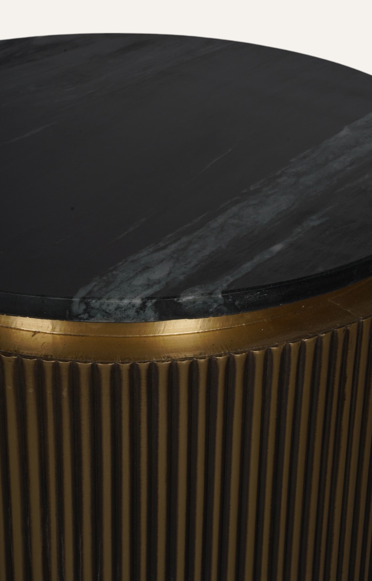 Round Side Table in Brass with Marble Top