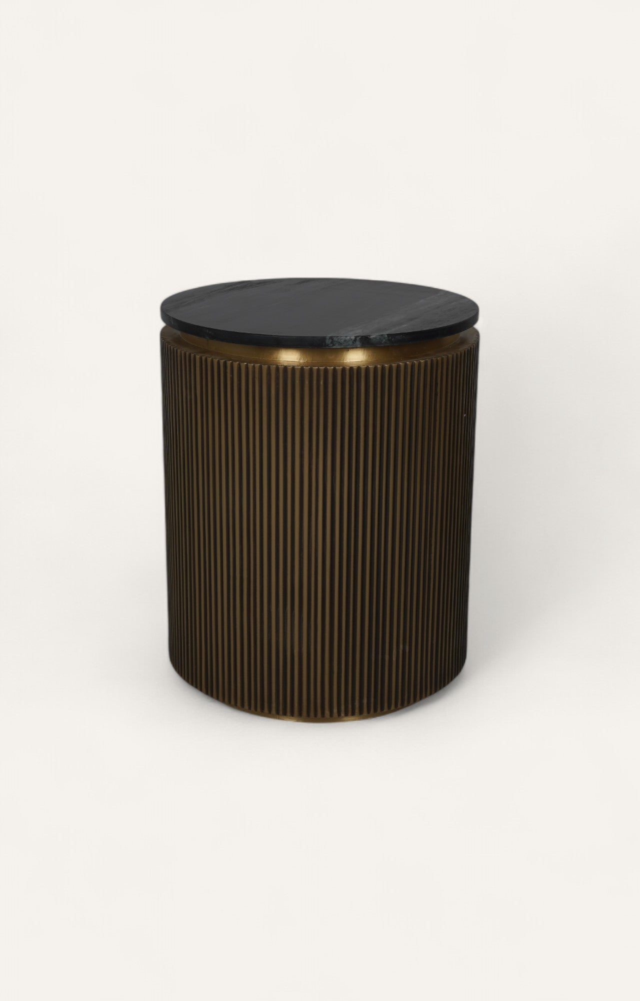 Round Side Table in Brass with Marble Top