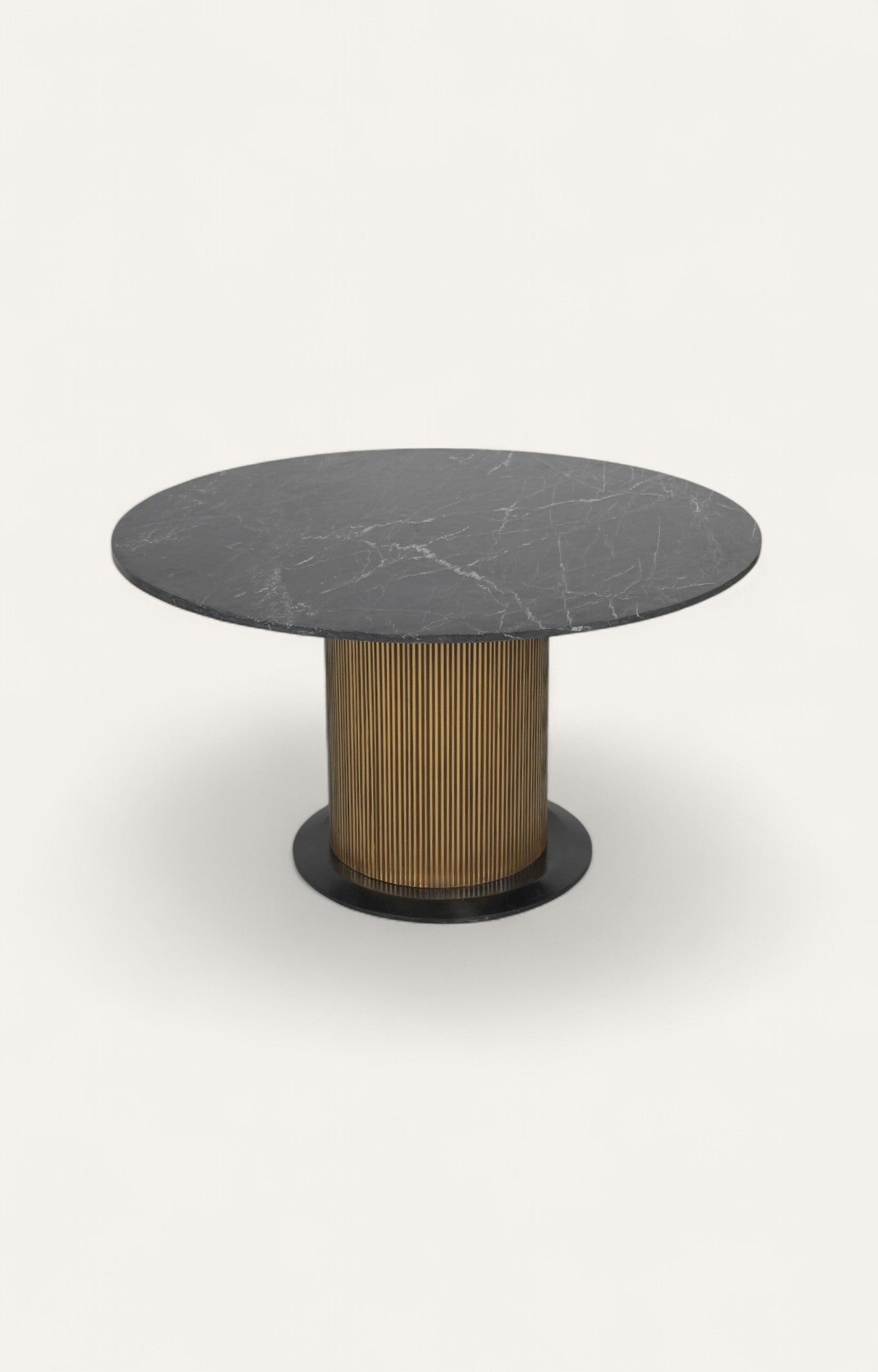 Round Dining Table in Brass with Marble Top
