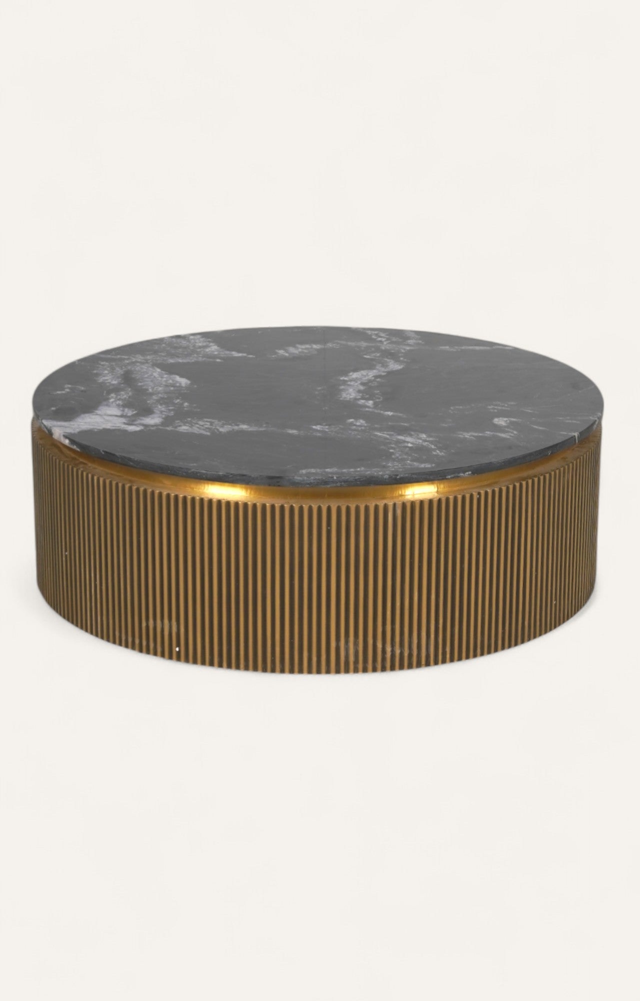 Low Round Coffee Table in Brass with Marble Top