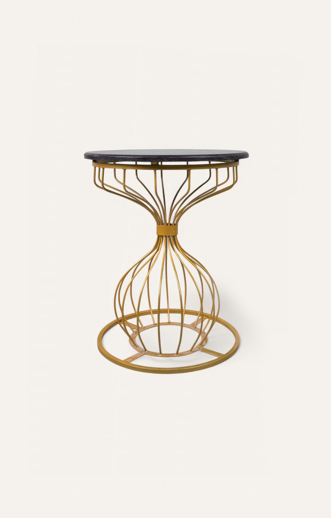 Round Sculptural Metal & Marble Side Table