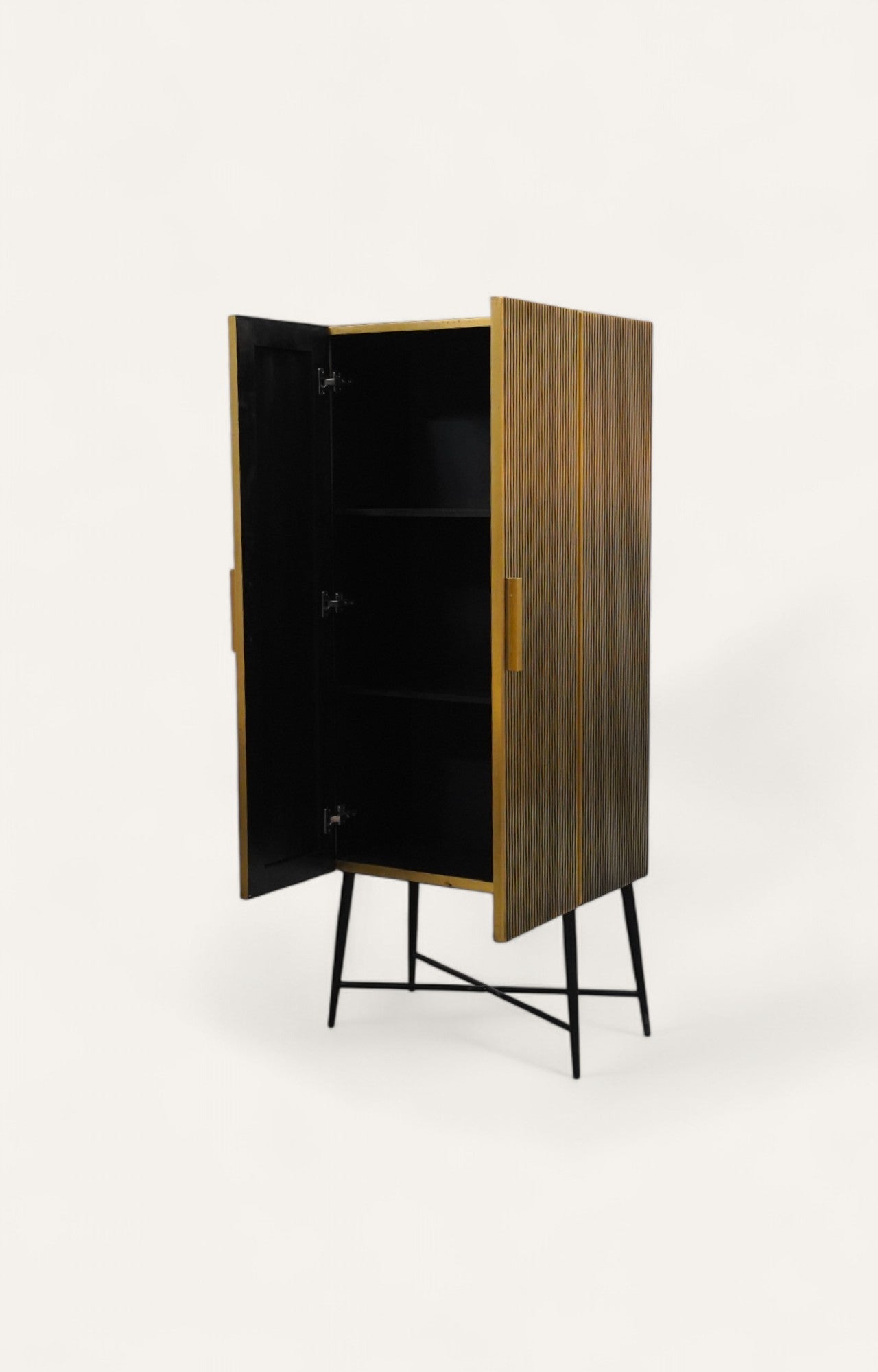Tall Brass-Clad  Cabinet with Iron Legs