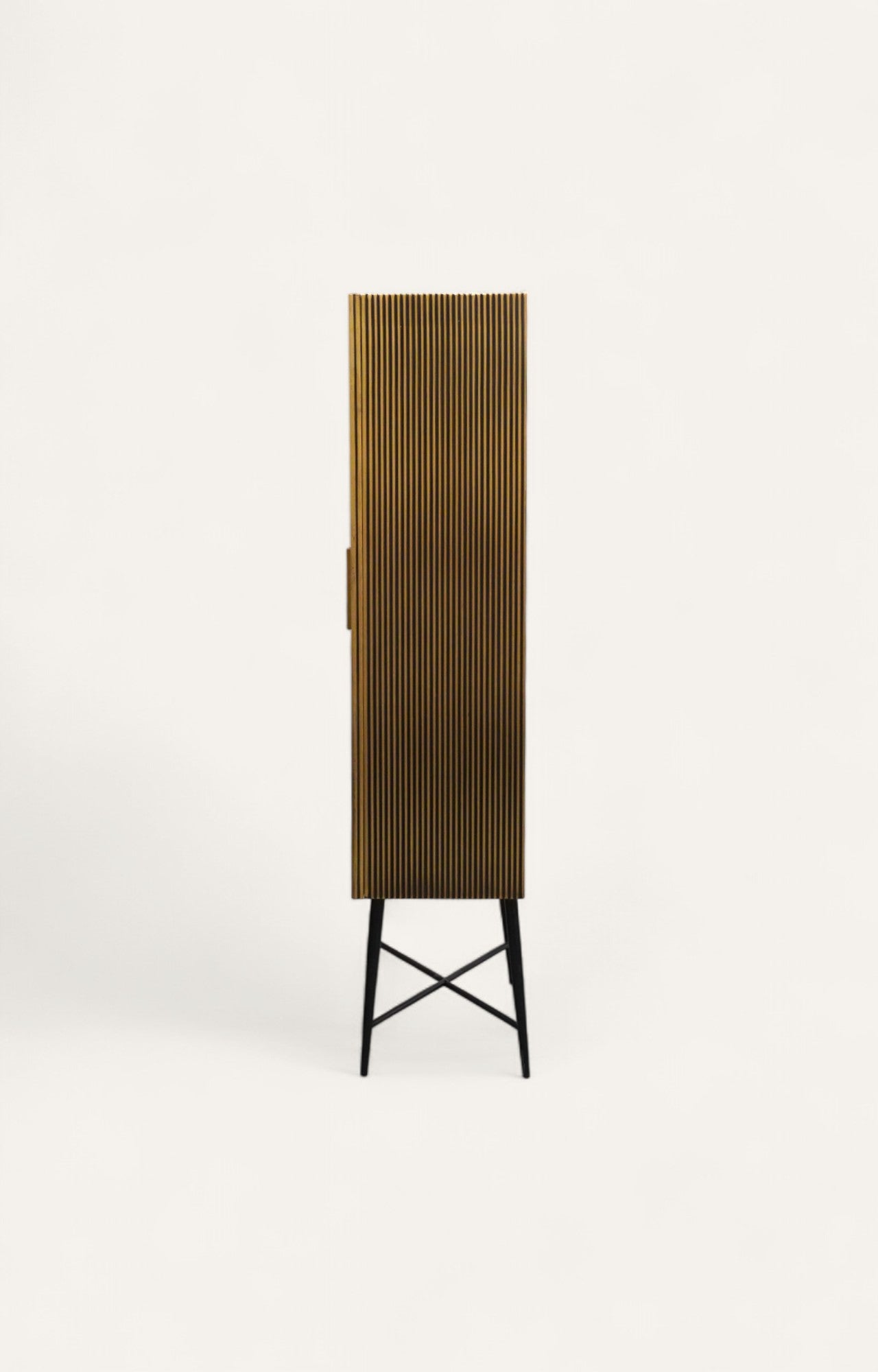 Tall Brass-Clad  Cabinet with Iron Legs