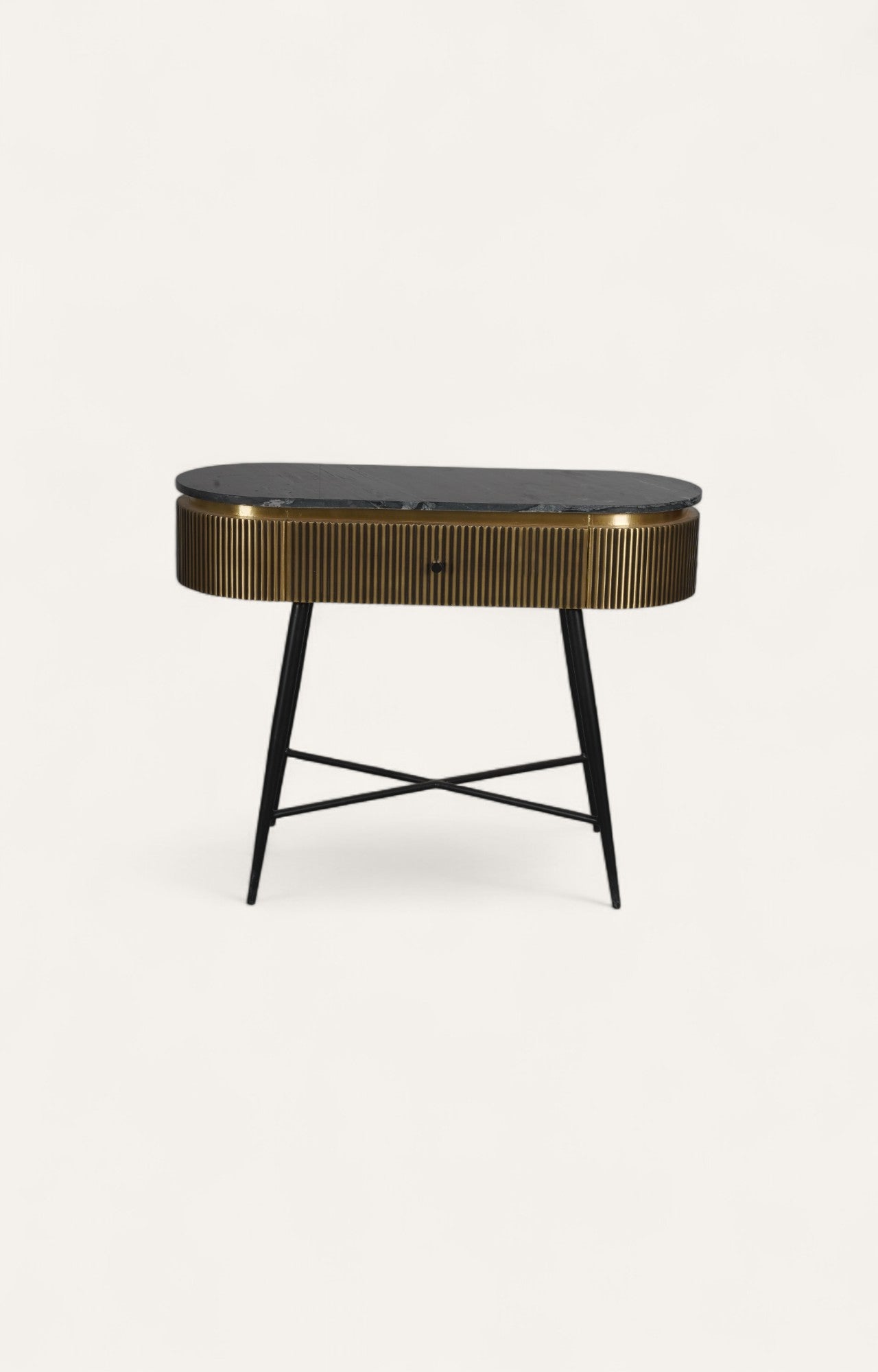 Fluted Brass Wall Table with Marble Top