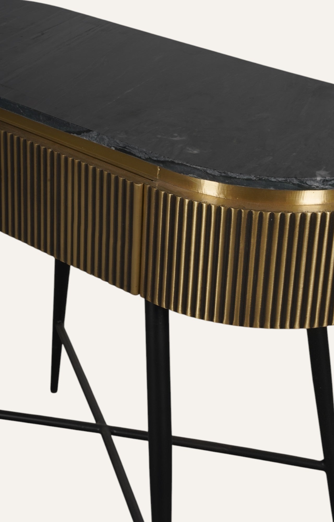 Fluted Brass Wall Table with Marble Top