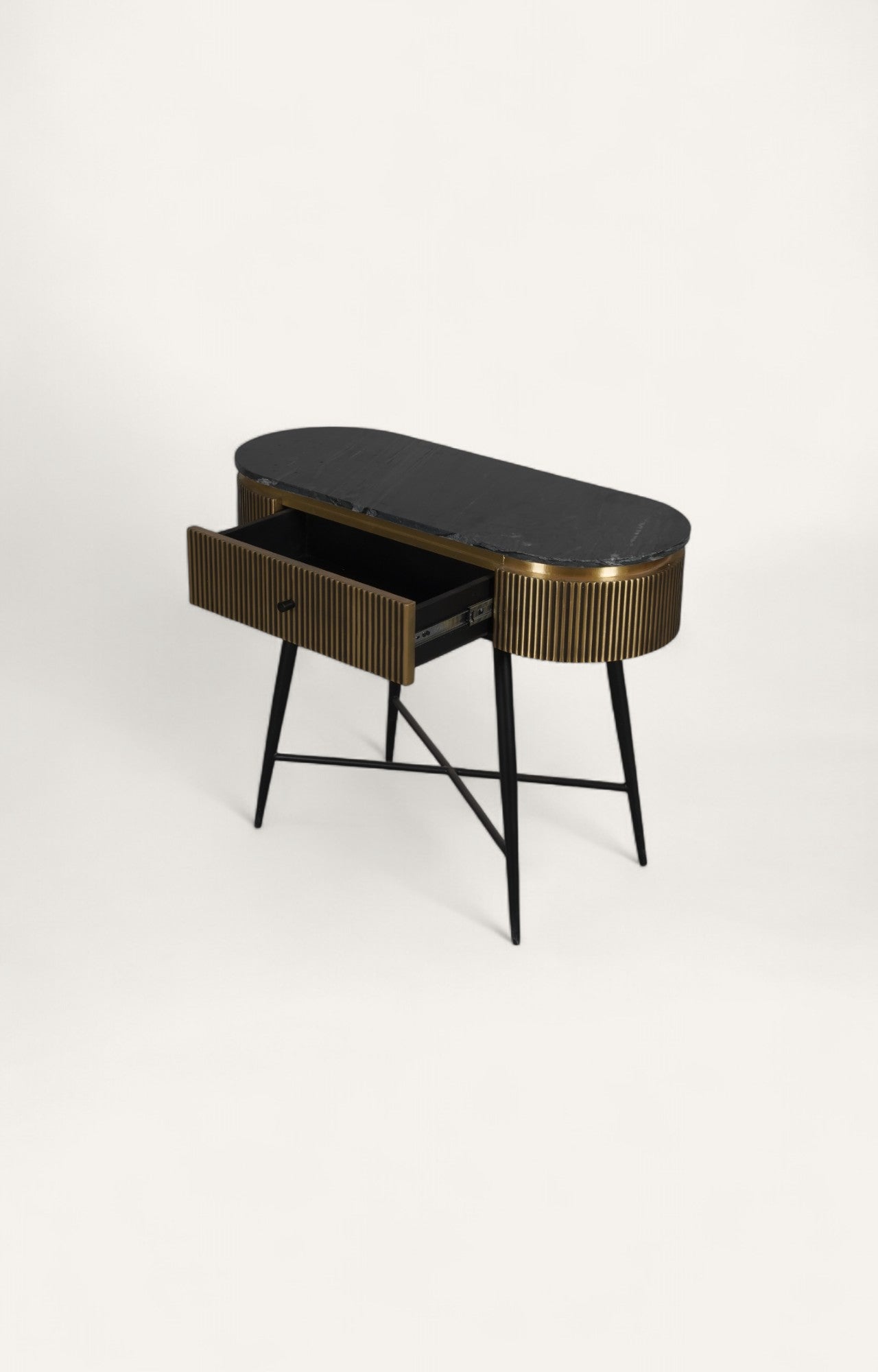 Fluted Brass Wall Table with Marble Top
