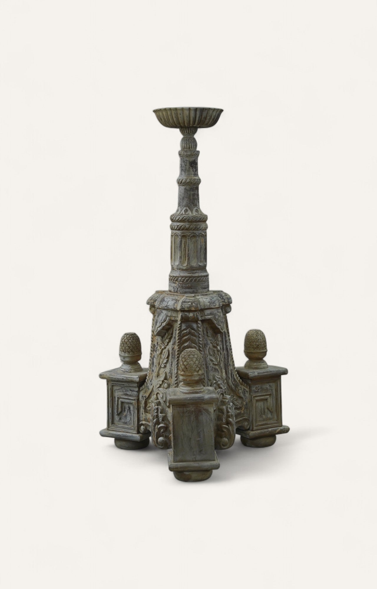 Antiqued Candle Stand with Fluted Column