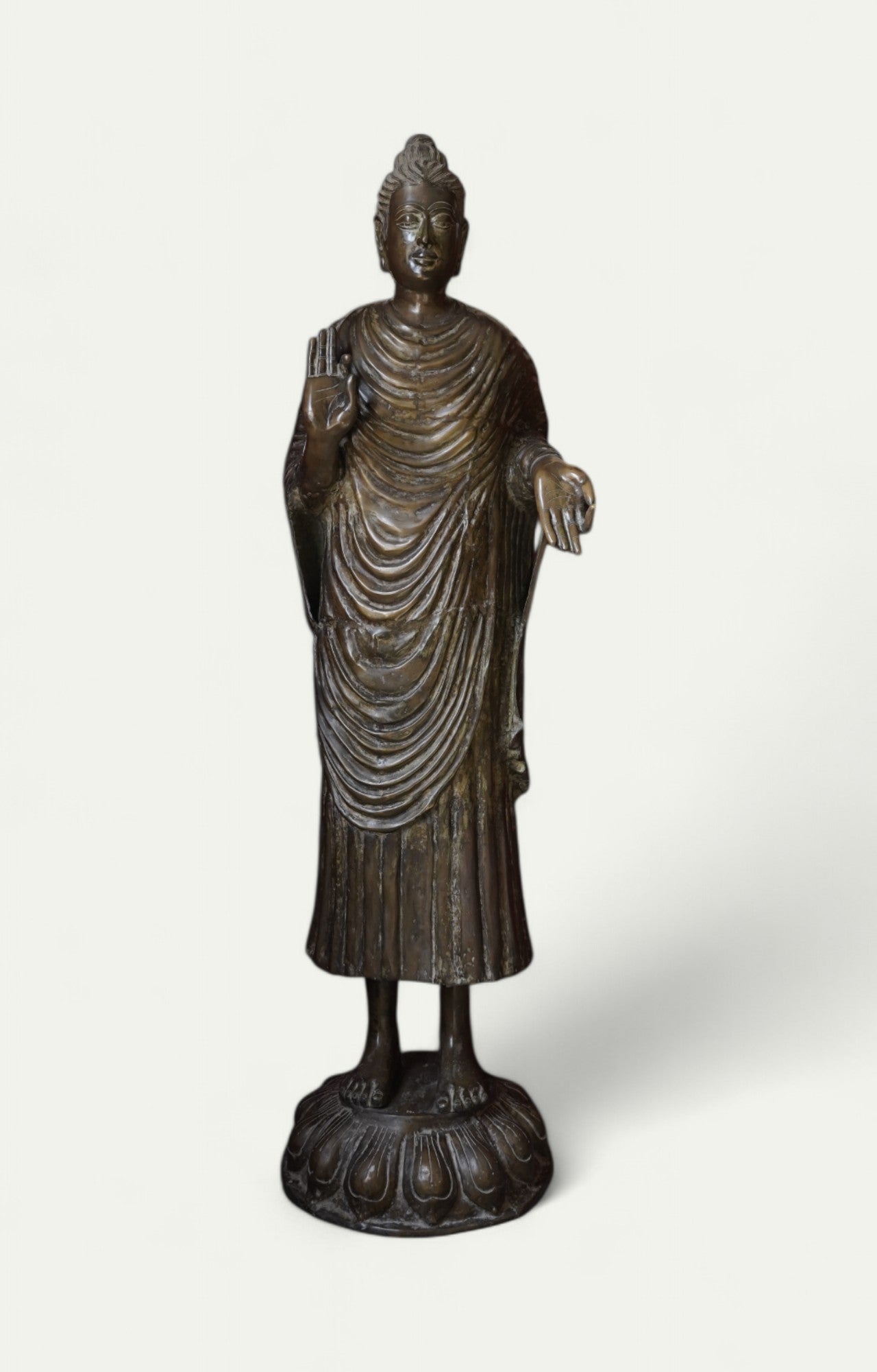 Standing Buddha Of Brass Metal With Bronze Finish