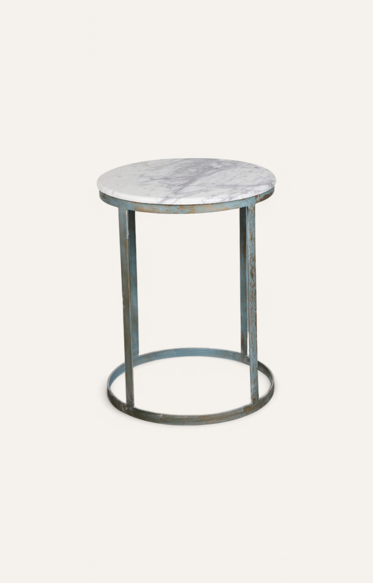 Round Metal Frame Side Table with Stone Top