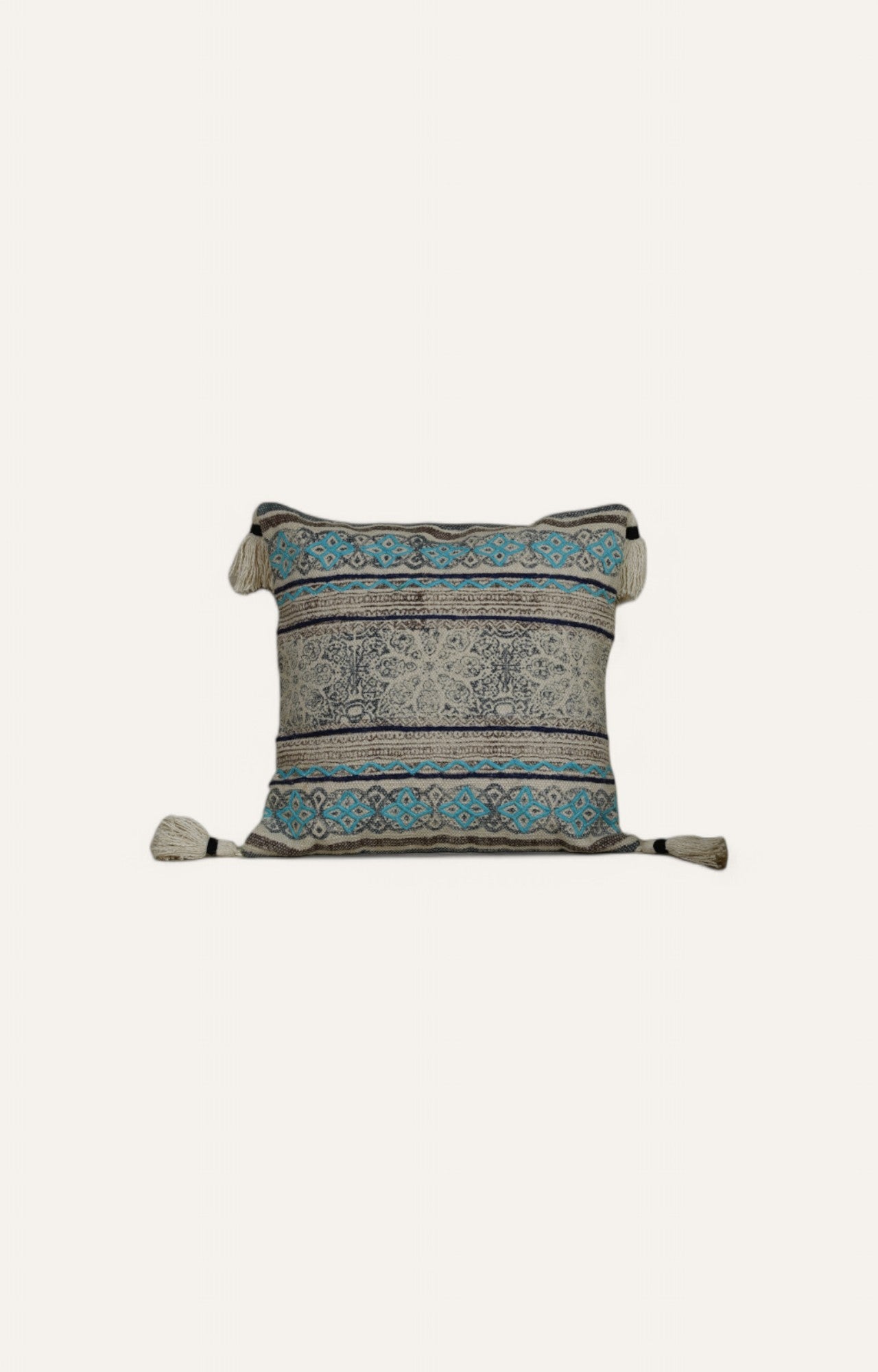 Textured Boho Cushion with Embroidered Accents