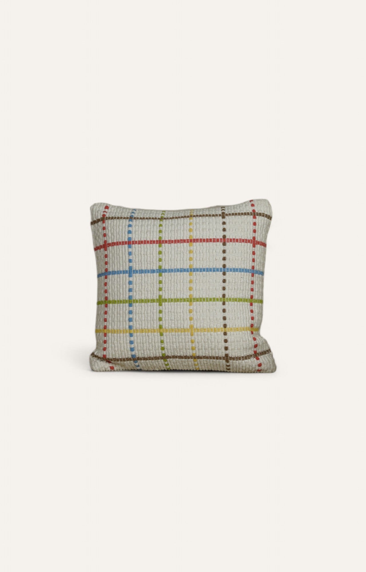 Embroidered Cushion in Colorful Checkered Pattern