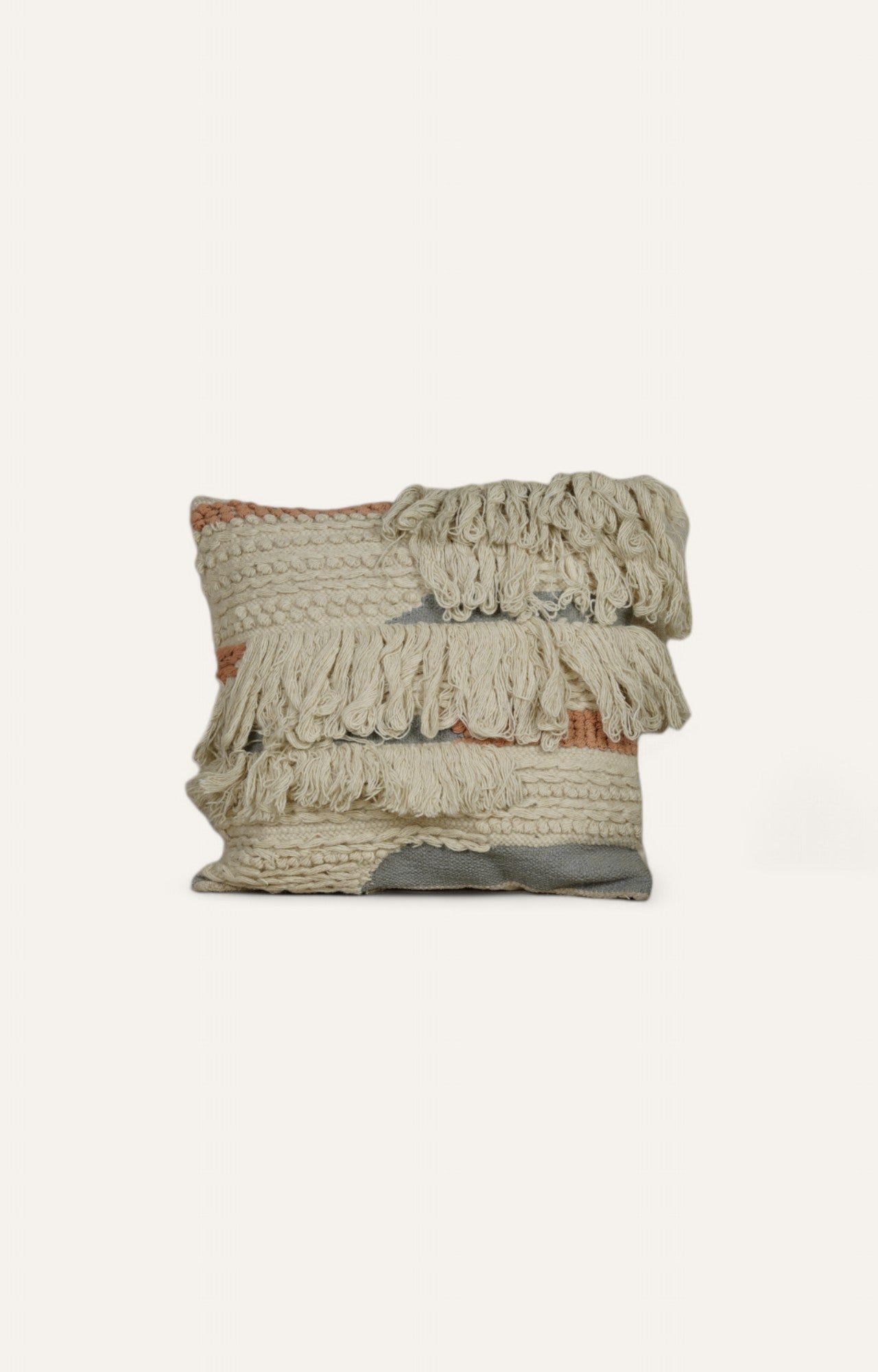 Handwoven Textured Cushion with Layered Fringes