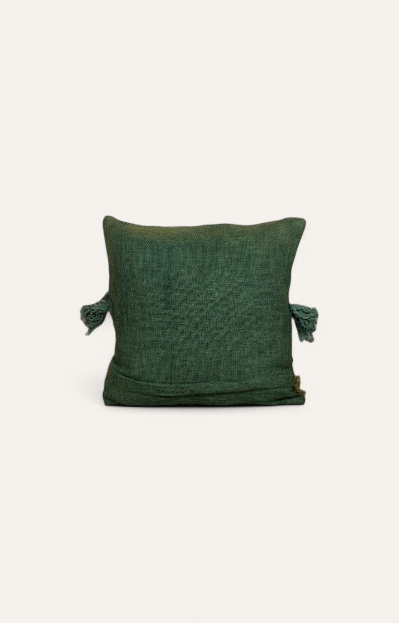Green Textured Cushion with Layered Fringes