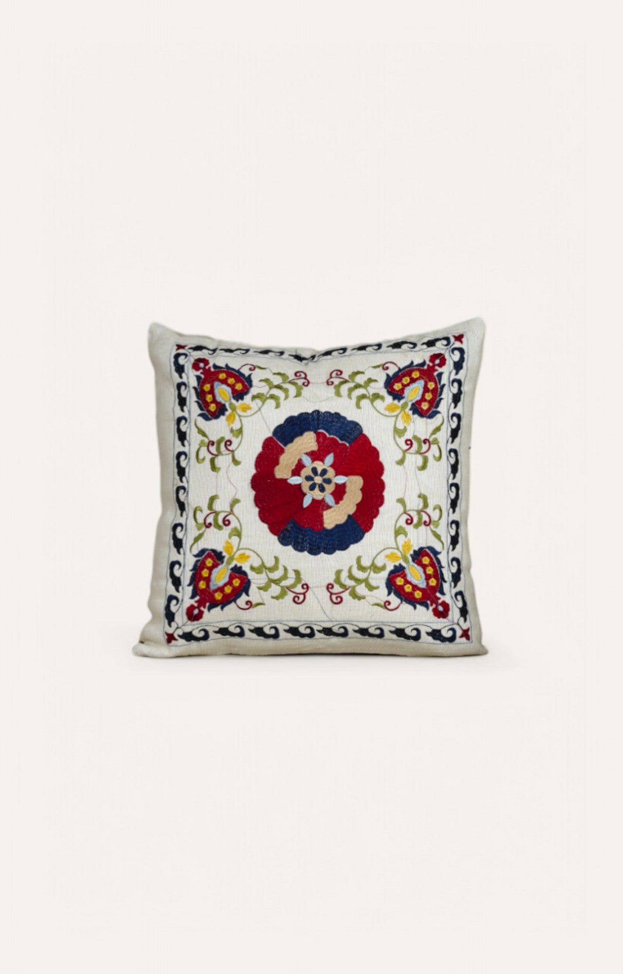 Hand-Embroidered Floral Cushion