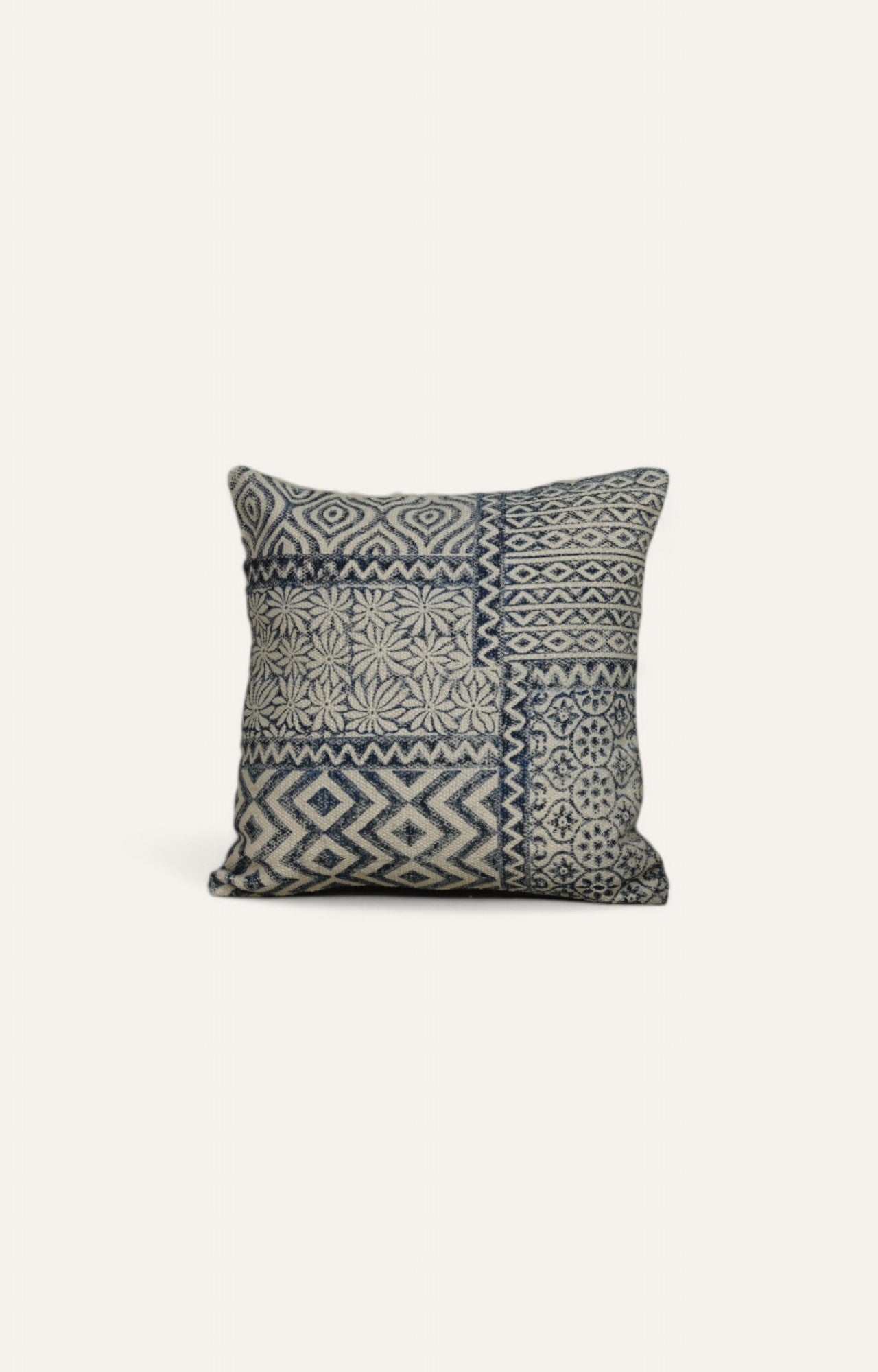 Intricate pattern Indigo and White Cushion