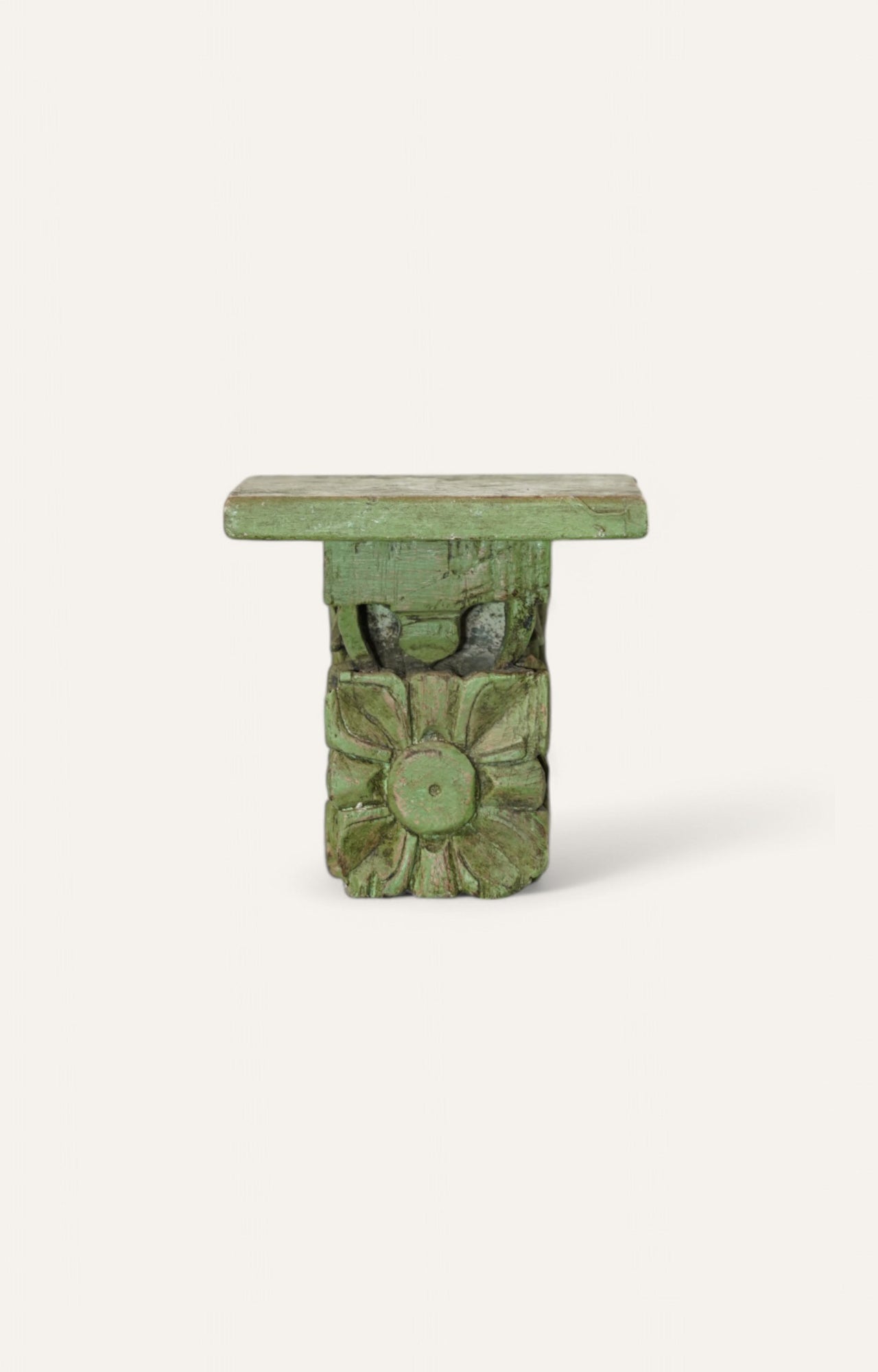 Hand-Carved Wooden Bracket in Distressed Green