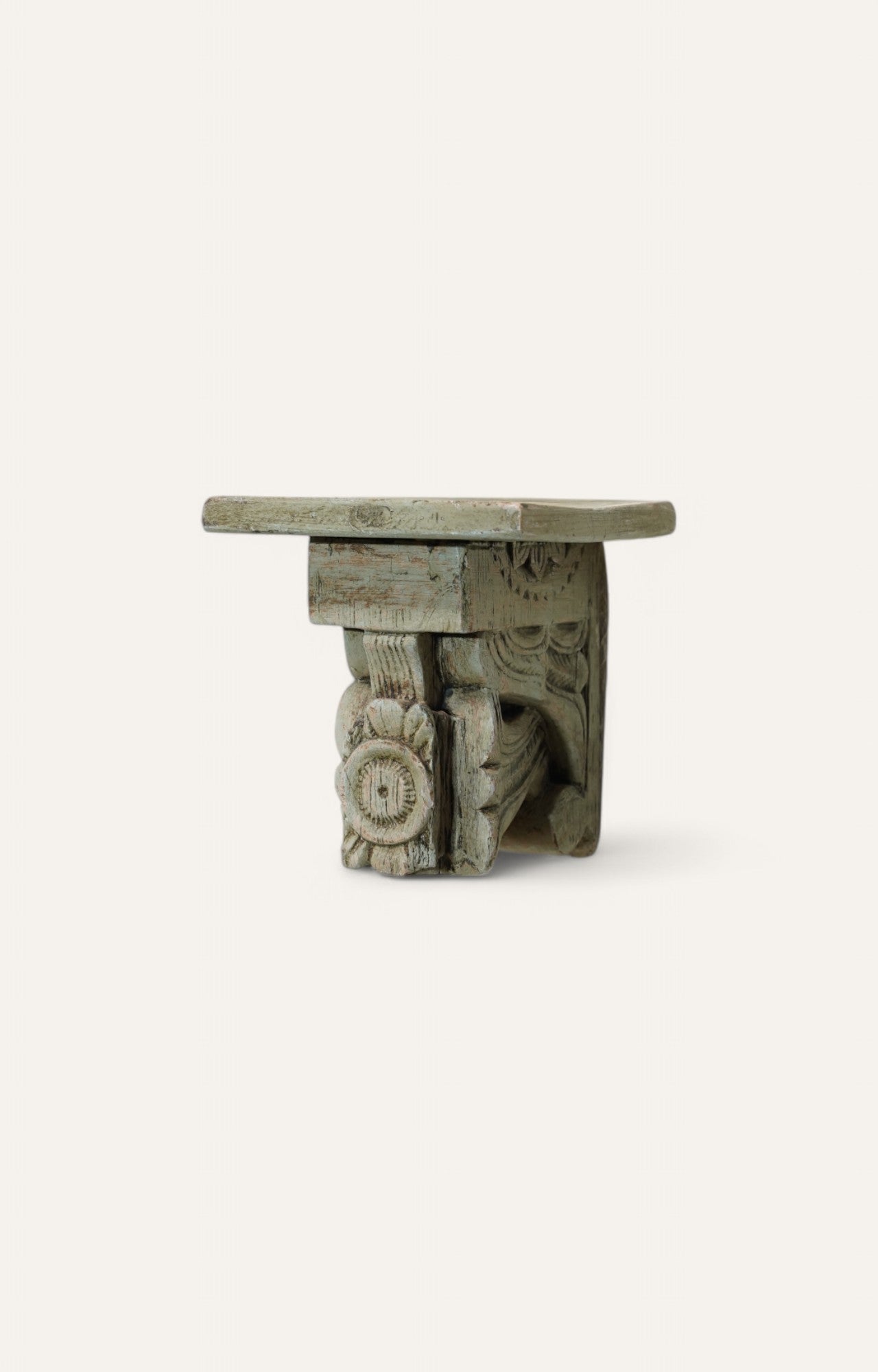 Light Coloured Hand-Carved Wooden Wall Bracket