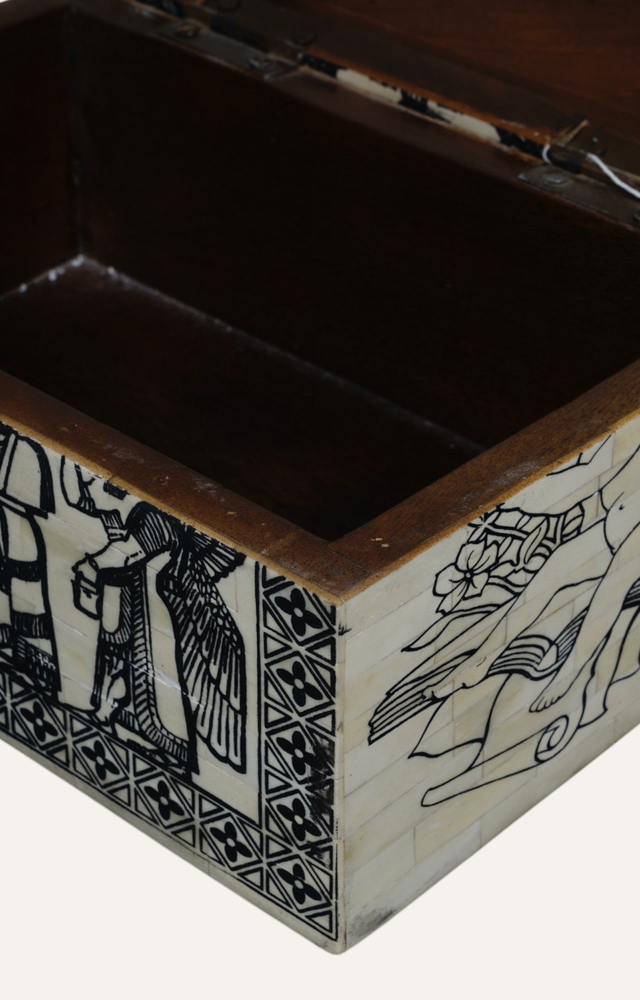 Antique Bone Inlay Wildlife Motif Jewelry Box