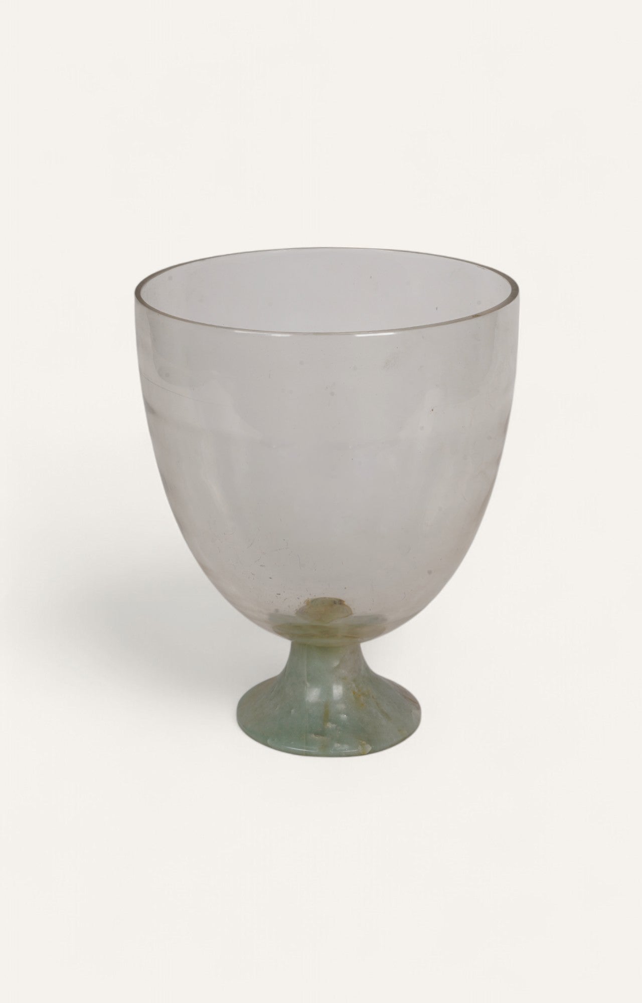 Handblown Footed Candle Stand or Vase with Greenish Quartz Base