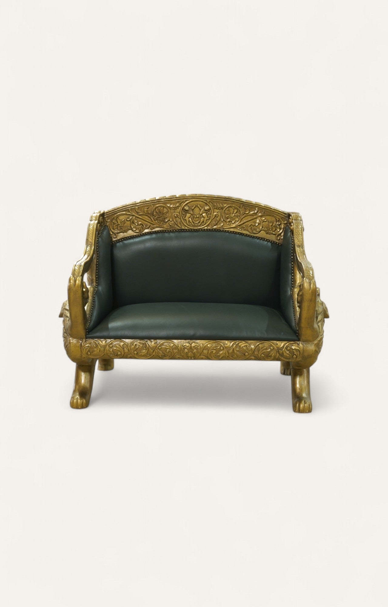 Lion Teak Wood Sofa In Leatherier