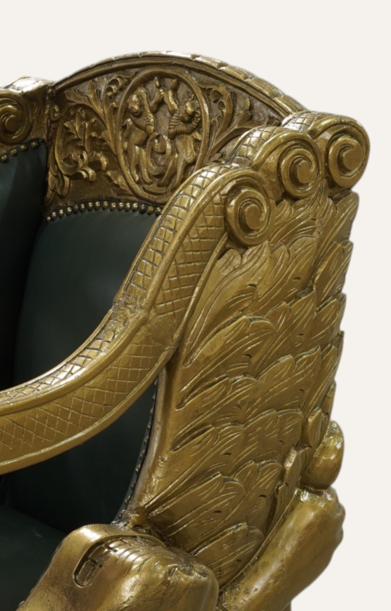 Lion Teak Wood Armchair in Leatherier