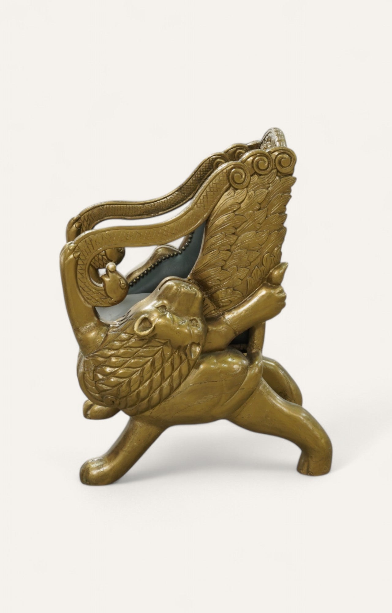 Lion Teak Wood Armchair in Leatherier