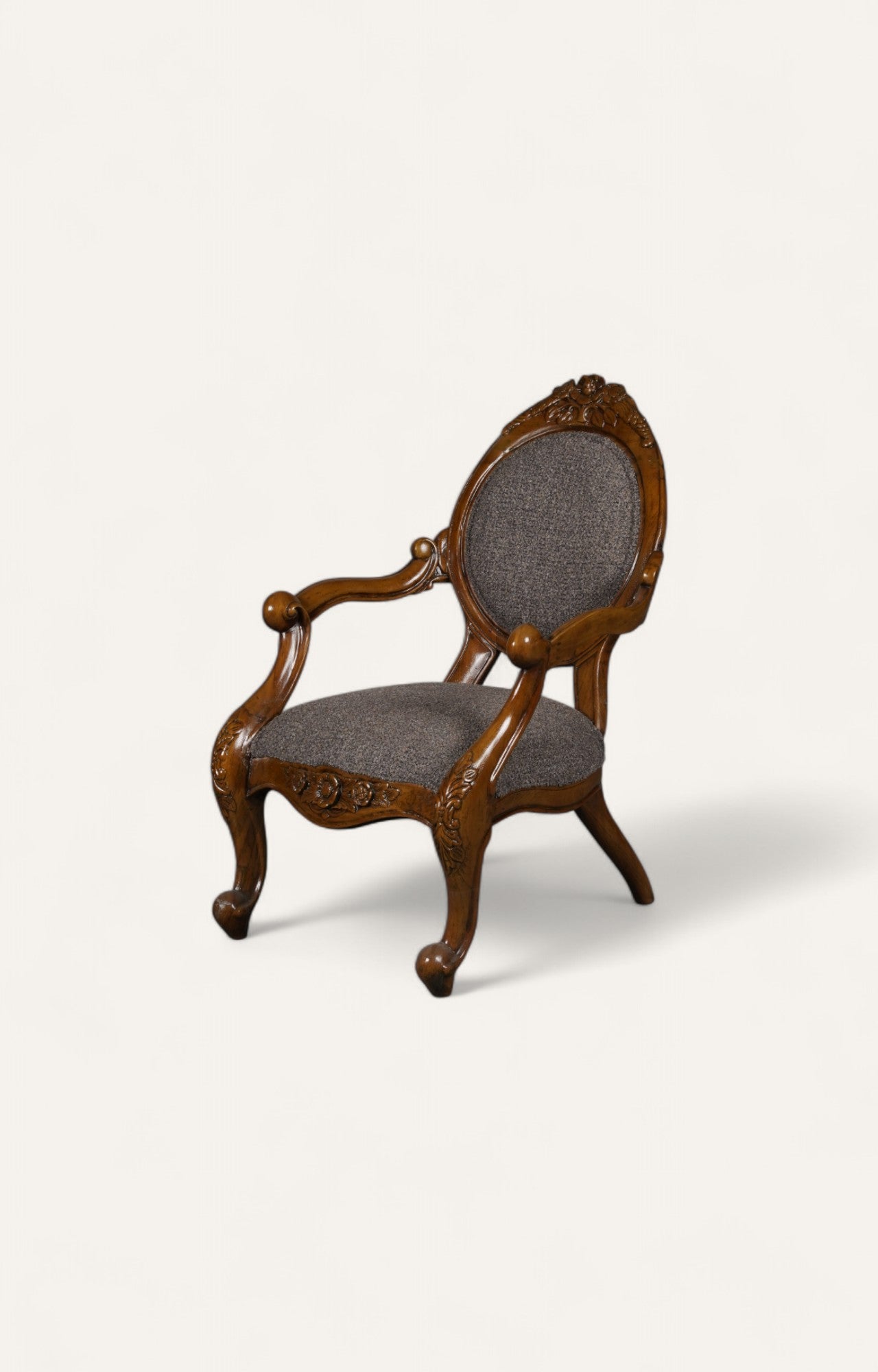 Rococo Revival Teak Armchair in Dark Oak