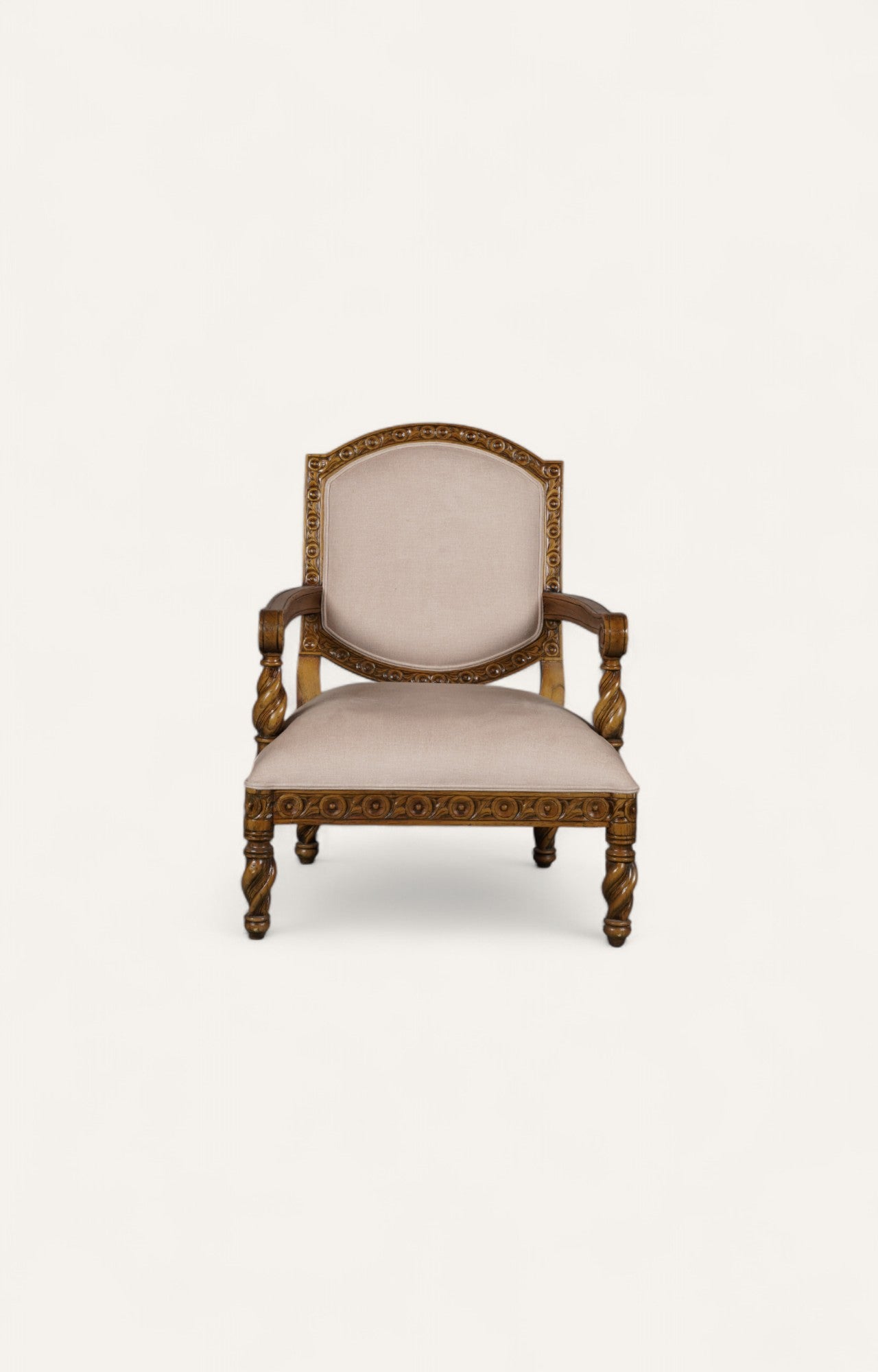 French Carved Armchair in Teak Finish