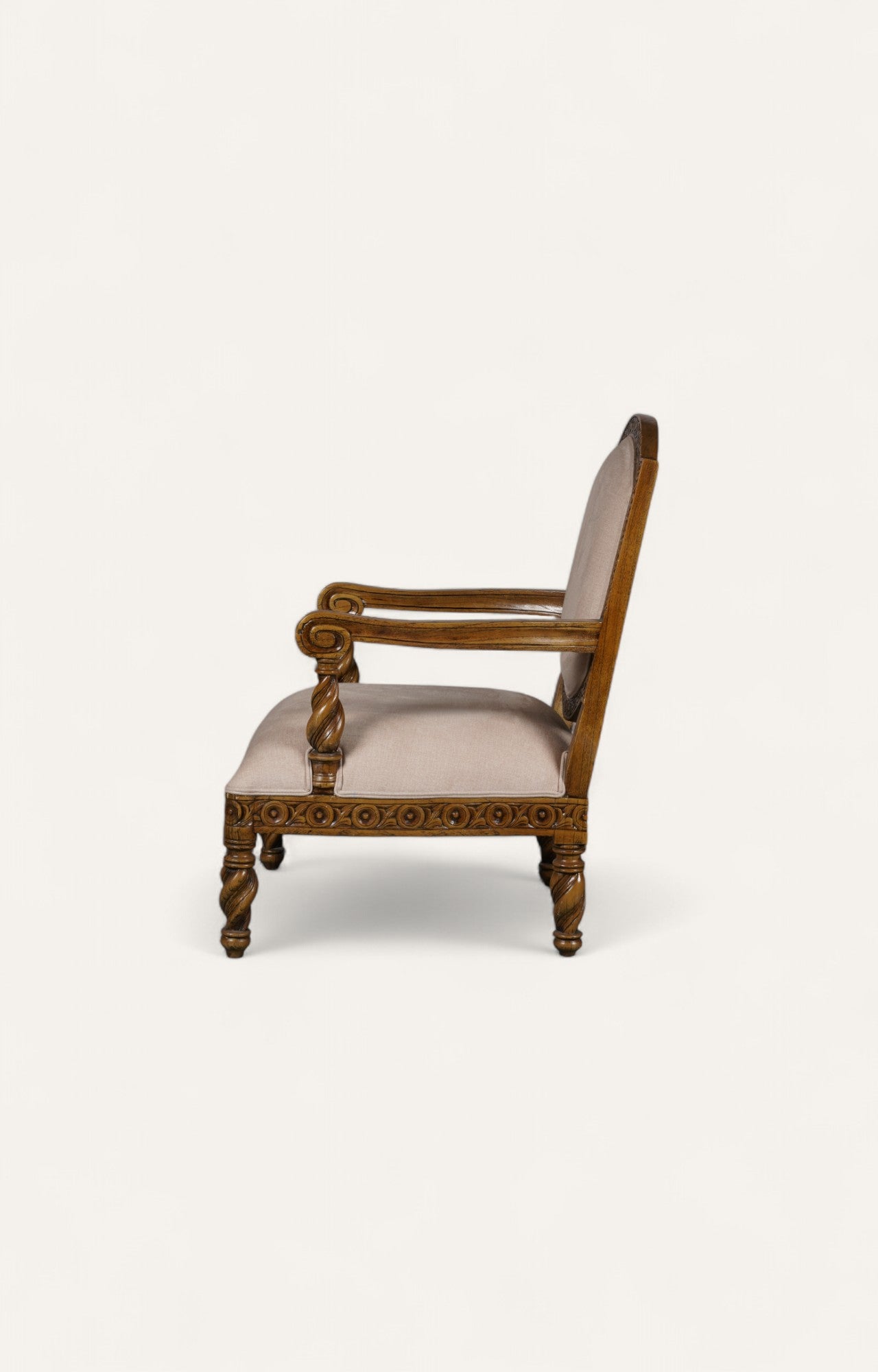 French Carved Armchair in Teak Finish