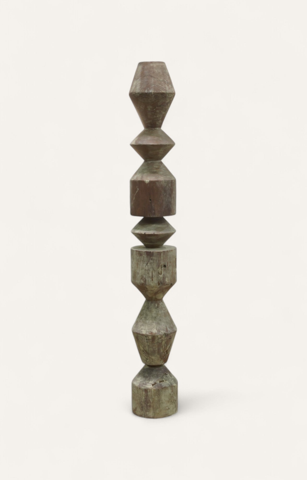 Tall geometric decorative pillar in distressed acacia wood
