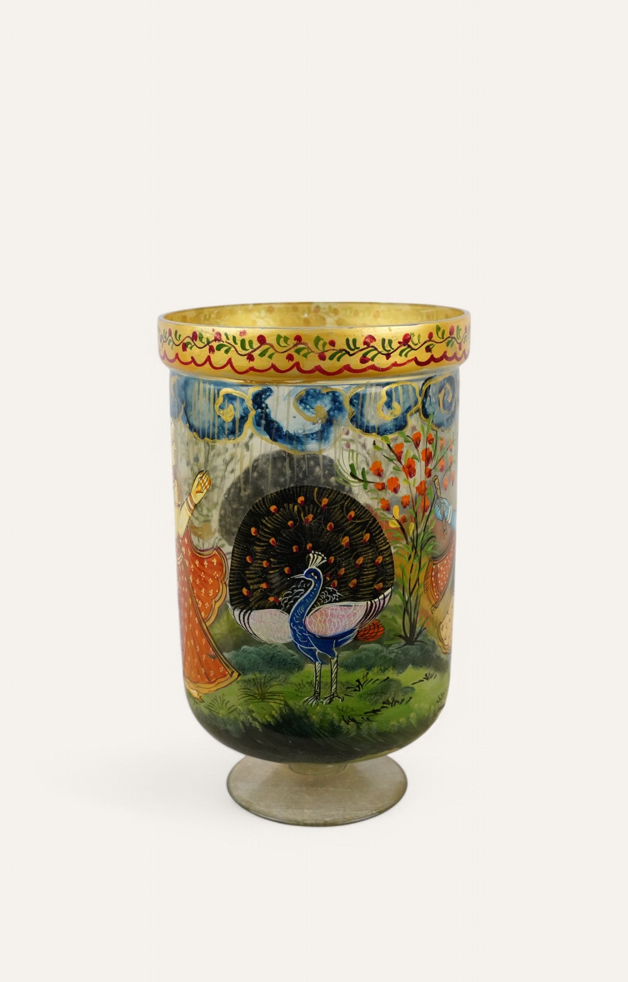 Hand-Painted Mughal Woman  Glass Vase