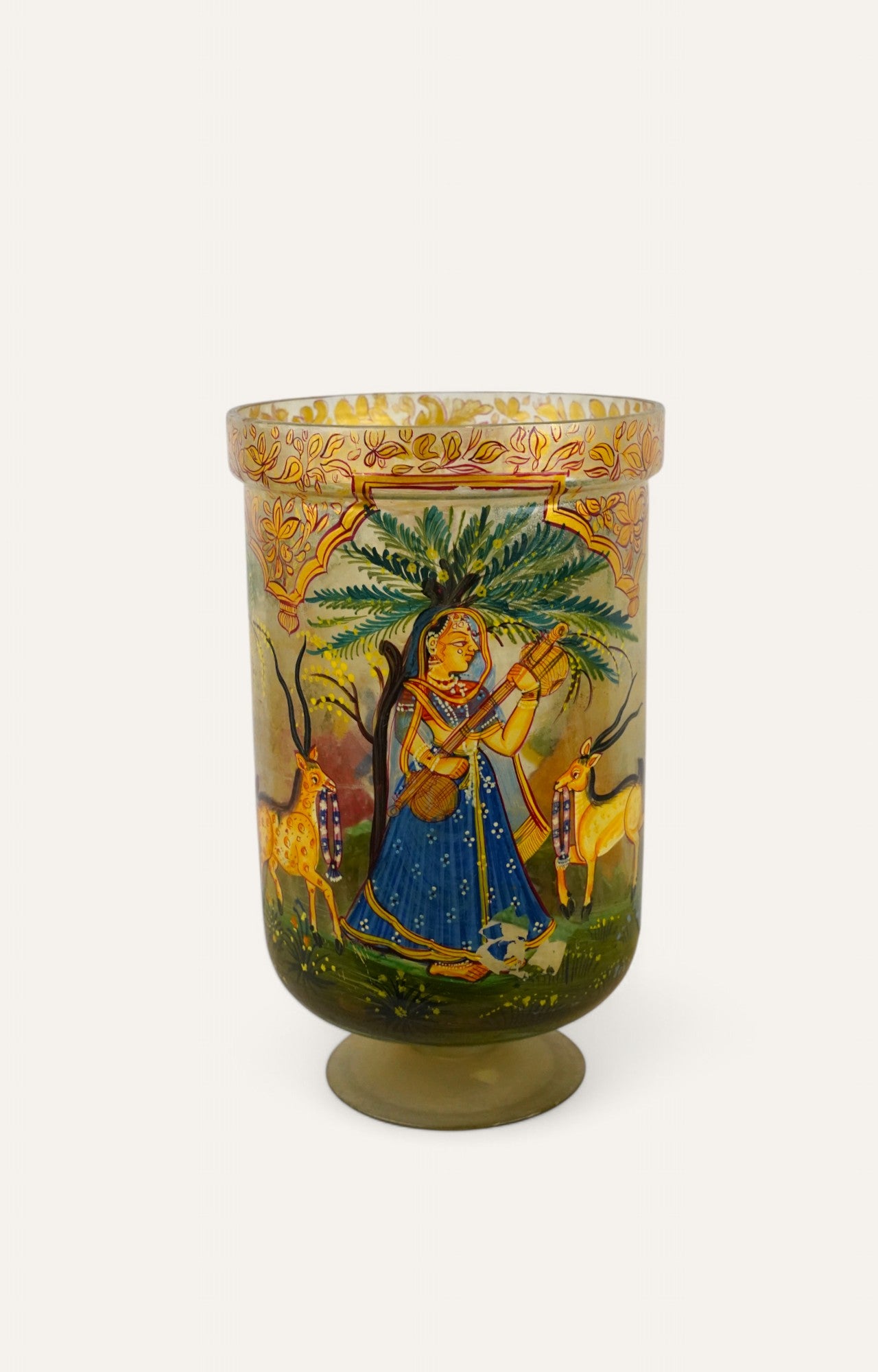 Hand-Painted Royal Mughal Emperor Glass Vase
