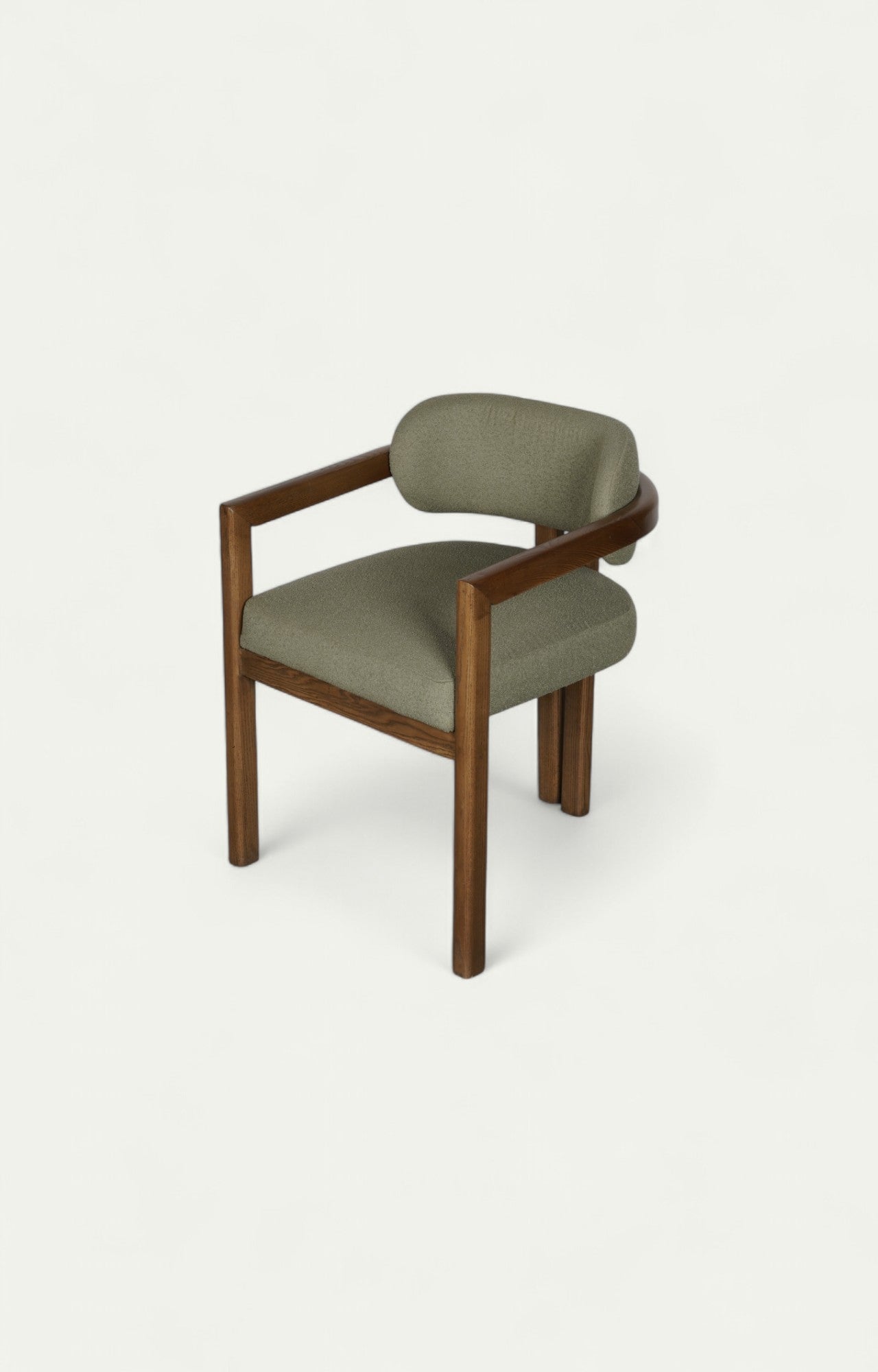 Open-Frame Armchair in Acacia Wood and Bouclé