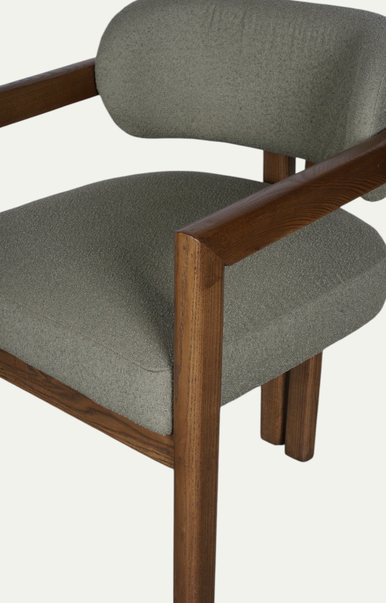 Open-Frame Armchair in Acacia Wood and Bouclé