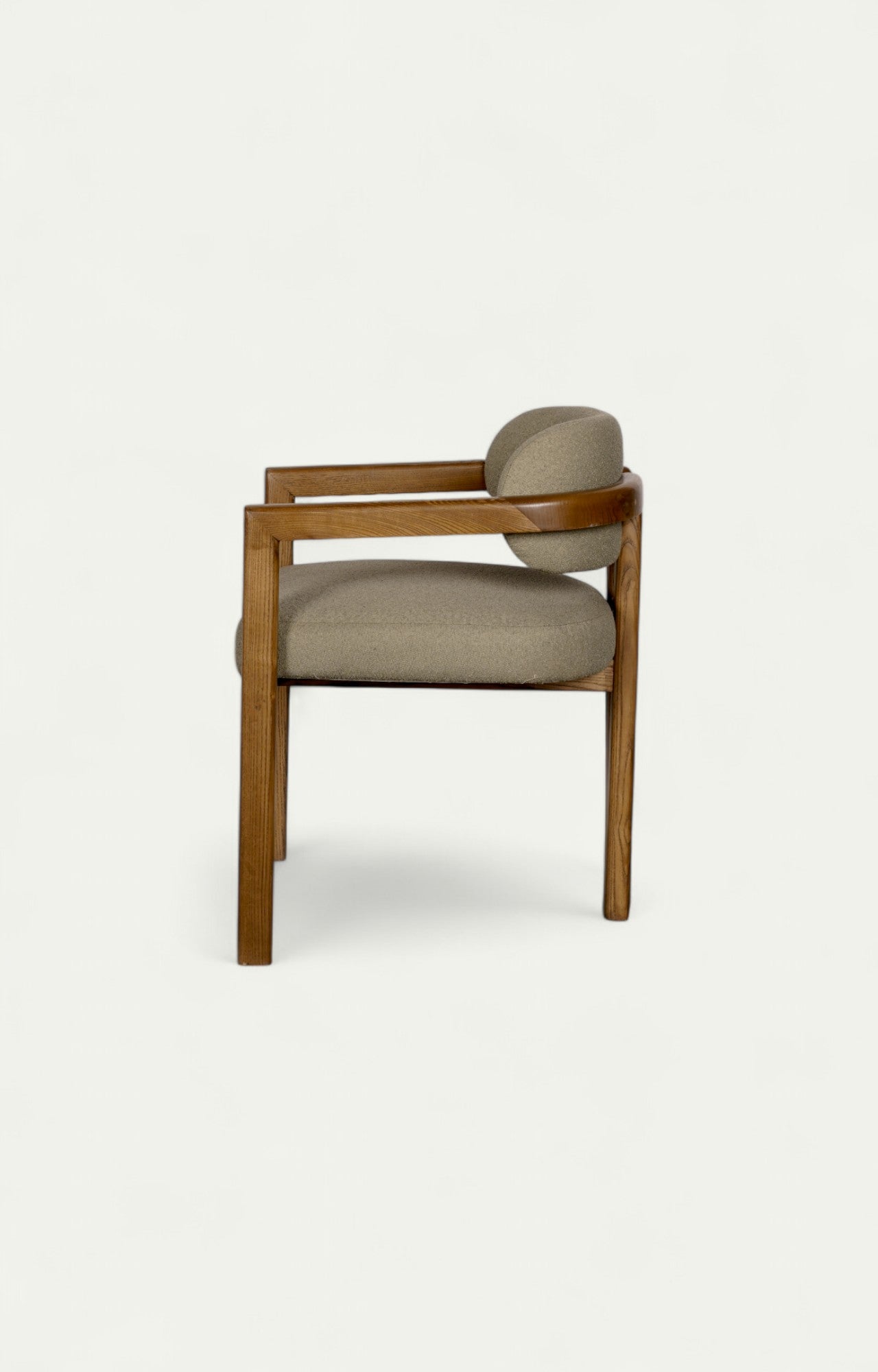 Open-Frame Armchair in Acacia Wood and Bouclé
