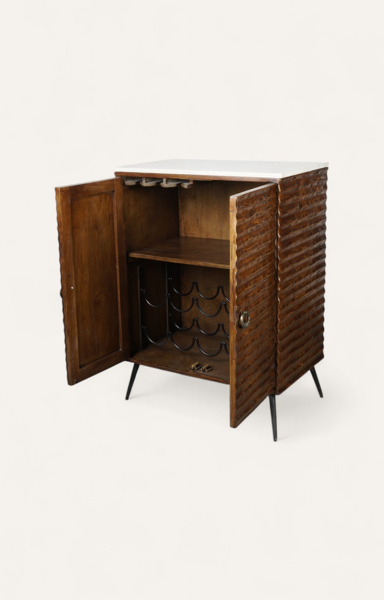 Walnut Wooden Cabinet with Marble Top