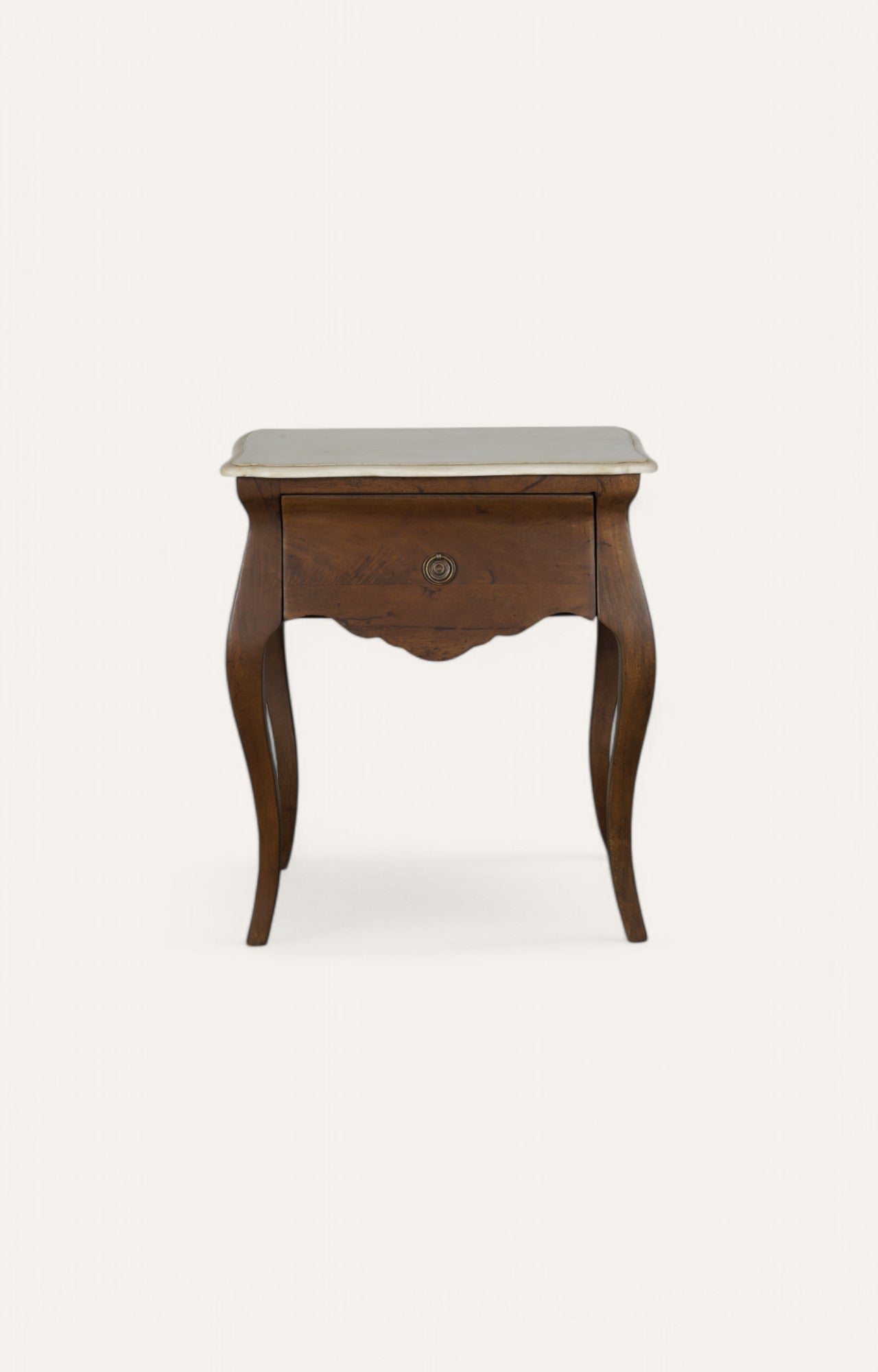 Evelyn Brown Wooden Bedside Table with Drawer and Marble Top
