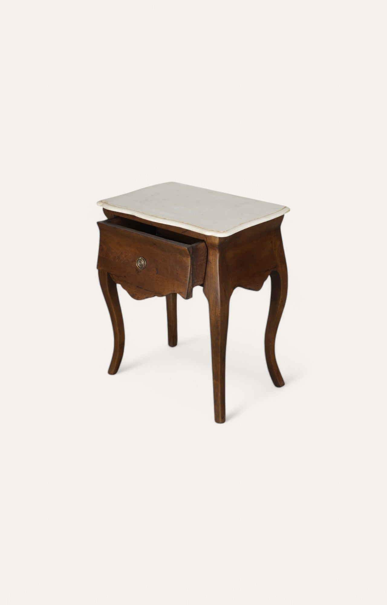 Evelyn Brown Wooden Bedside Table with Drawer and Marble Top