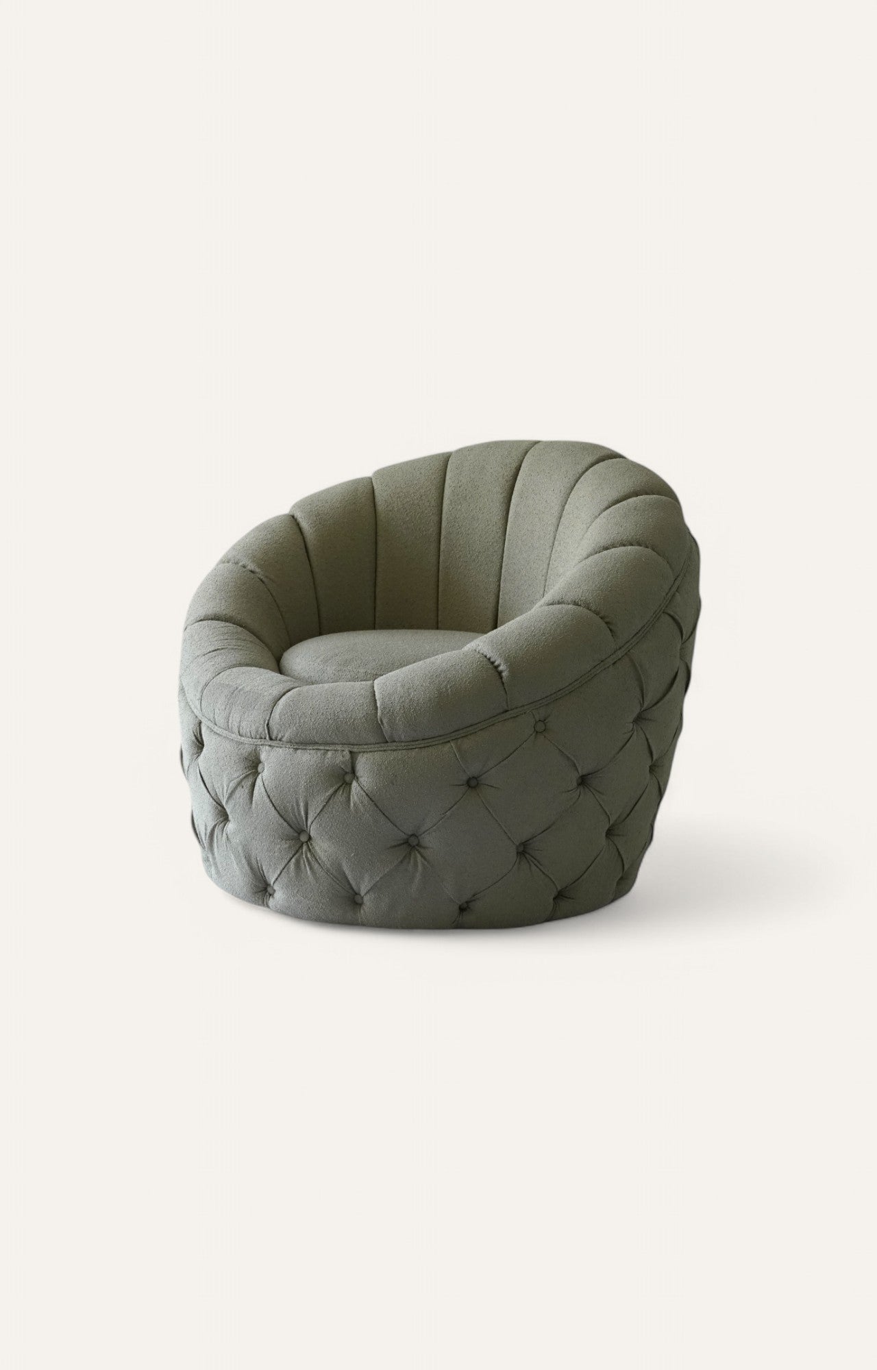 Tufted Egg Chair in Green Boucle