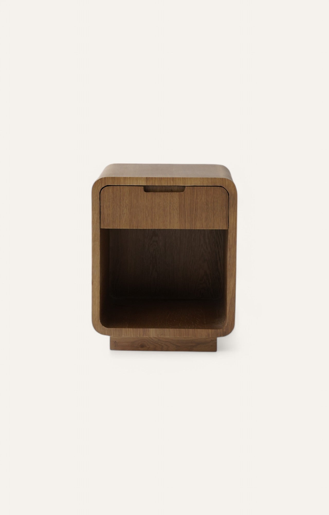 Oslo Curved Brown Wooden Bedside Table with One Drawer