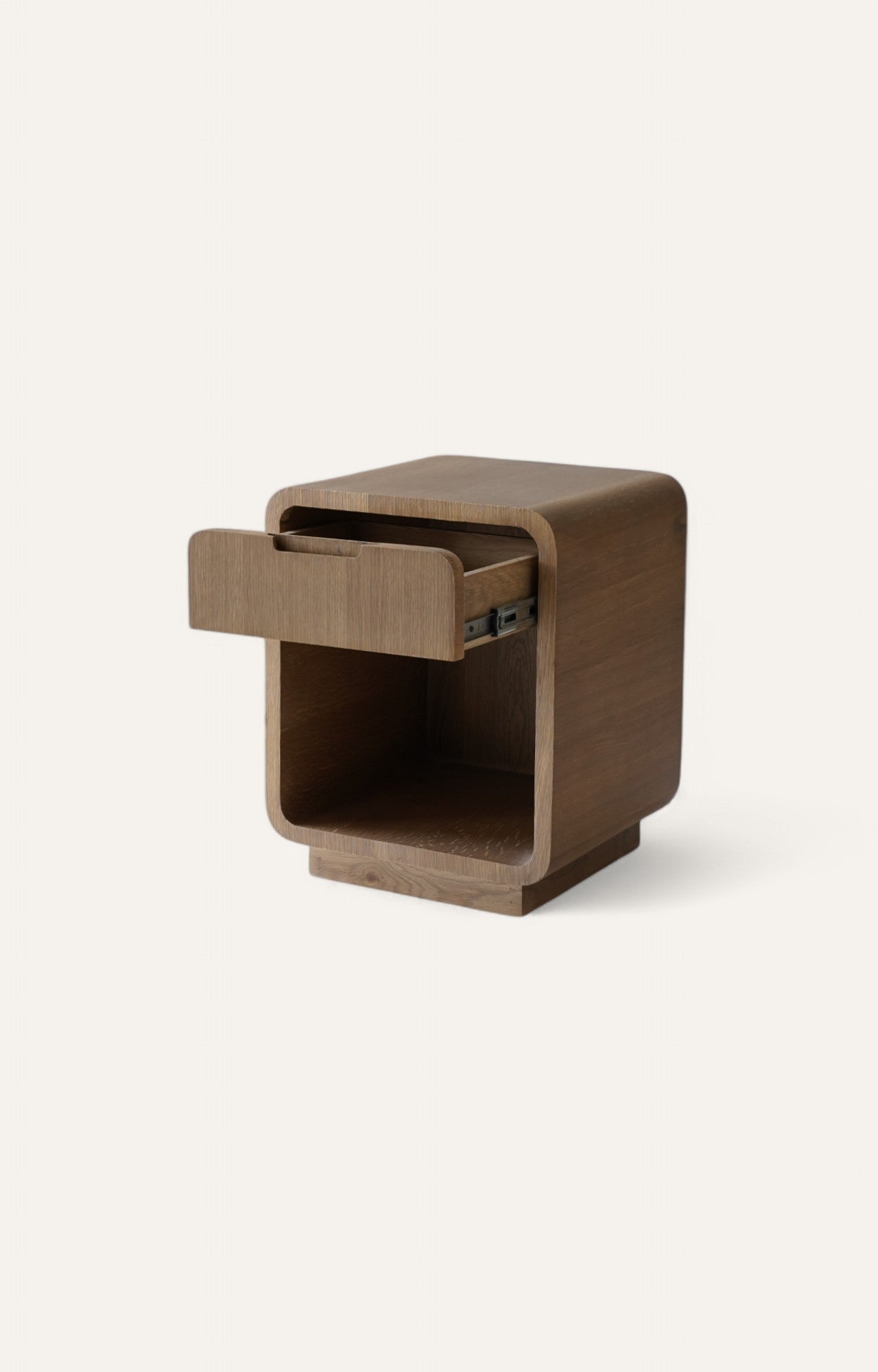 Oslo Curved Brown Wooden Bedside Table with One Drawer