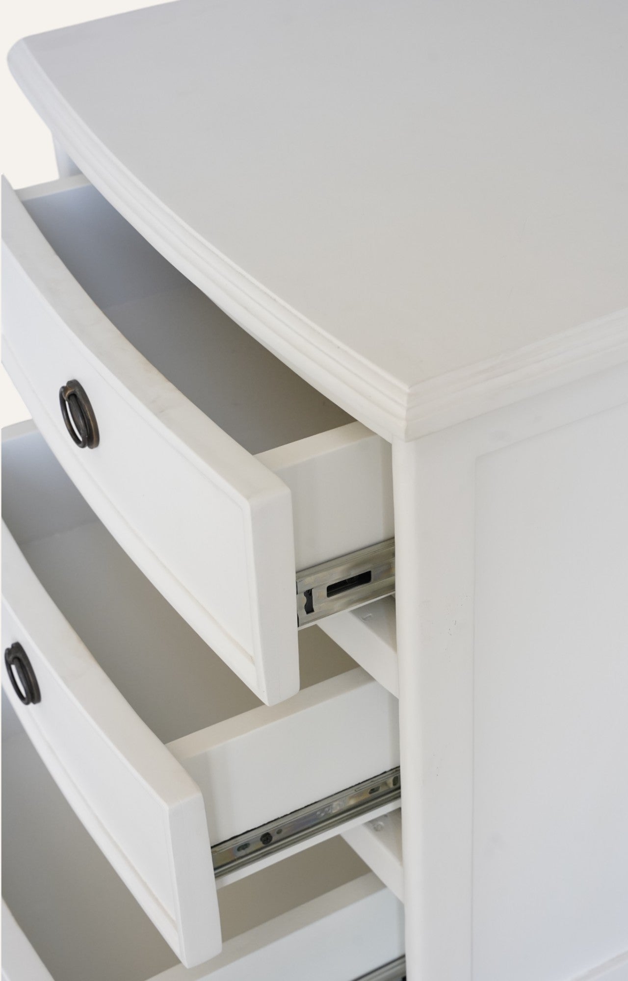 Seaside White Wooden Bedside Table with Three Drawers and Brass Handles